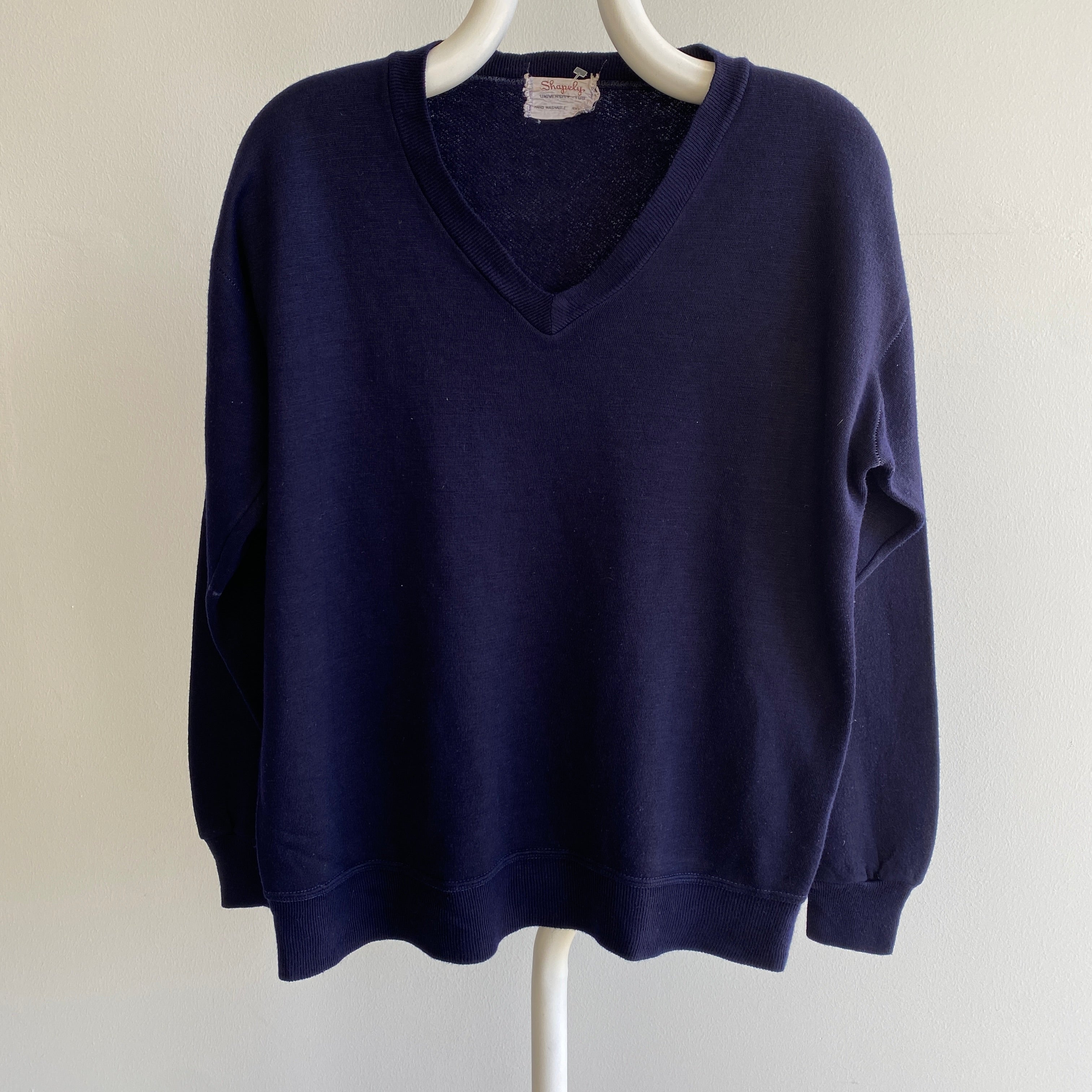 1960s Super Soft Dark Navy V-Neck Sweatshirt