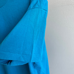 T-shirt carré en coton turquoise vierge des années 1980 par Sunbelt