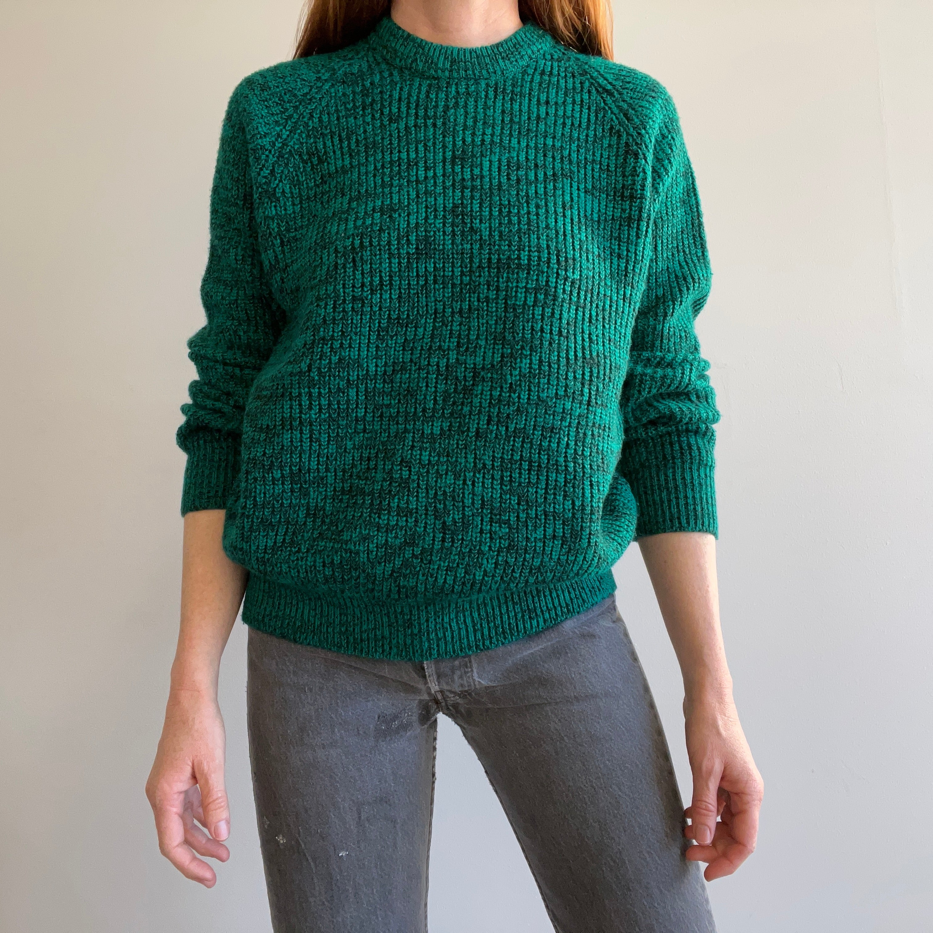 1980/90s St. John's Bay Green and Black Ribbed Sweater