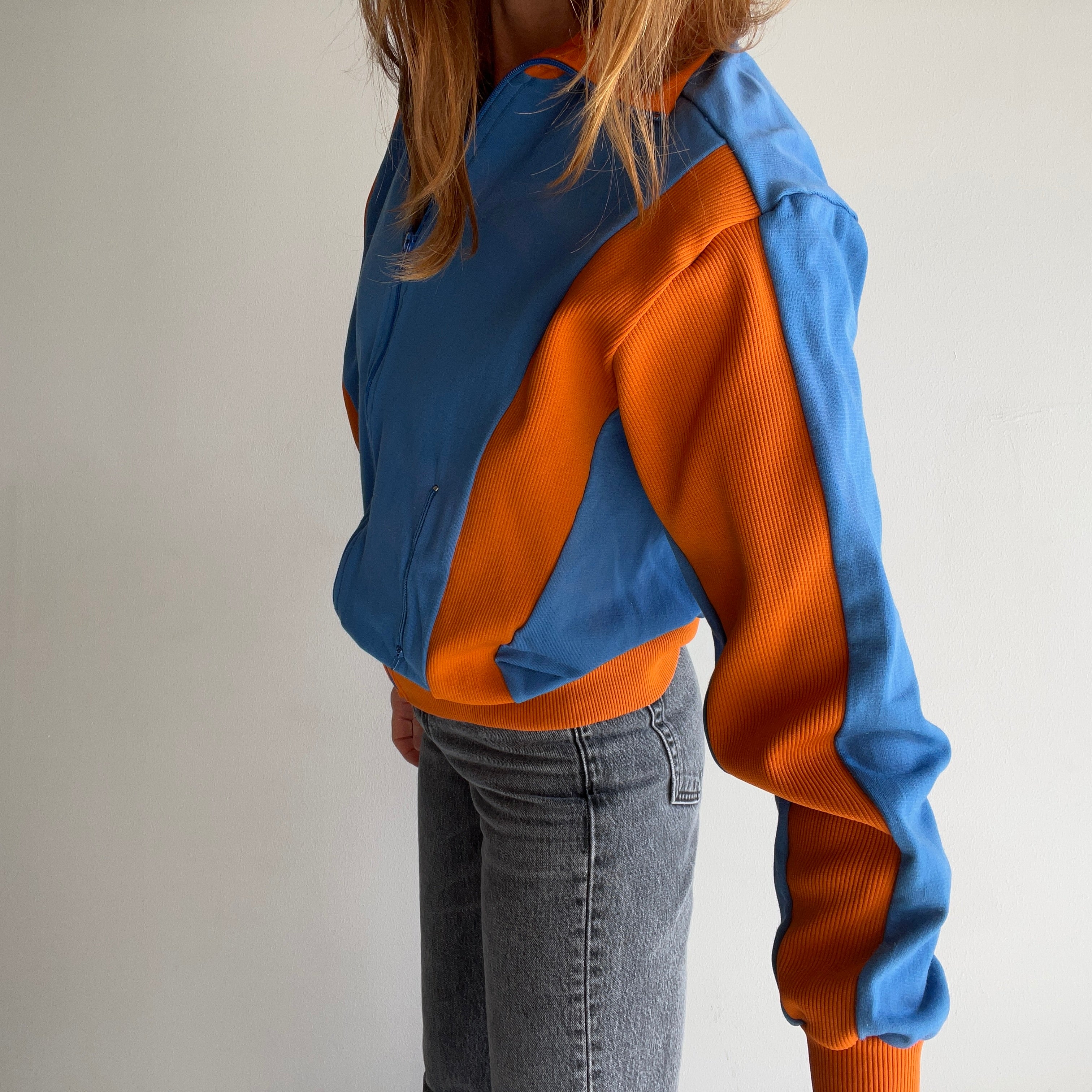 1970s Two Tone Structured Nylon/Cotton Zip Up - REALLLL GOOOOOD