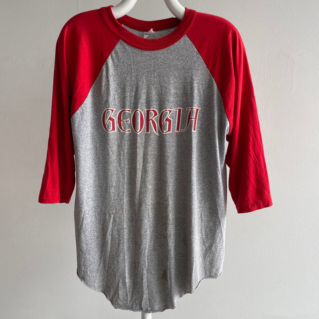 1970s Super Stained Georgia University Baseball T-Shirt - Go Dawgs!