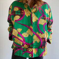1980/90s Saks Fifth Avenue Fancy Silk Buttoned Jacket with Shoulder Pads and Pockets - WOW