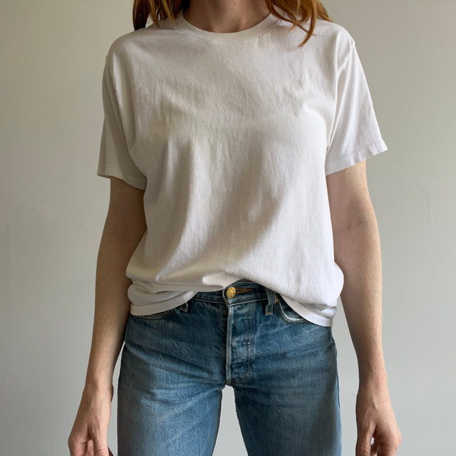 T-shirt blanc "Washed White" des années 1980 sans étiquette