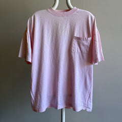 1990/00s Faded Washed Pale Pink Boxy Cotton Pocket T-Shirt