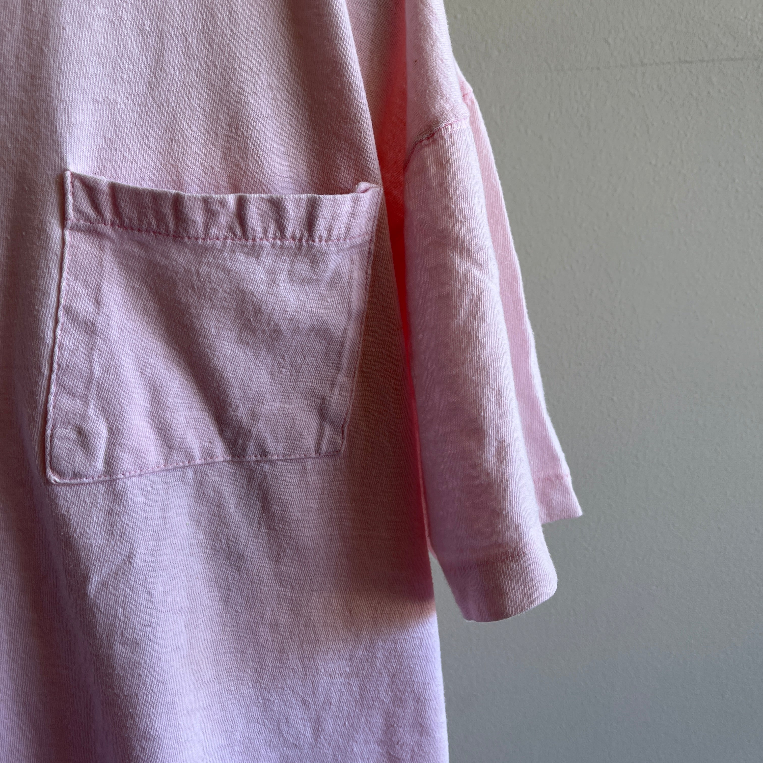 1990/00s Faded Washed Pale Pink Boxy Cotton Pocket T-Shirt