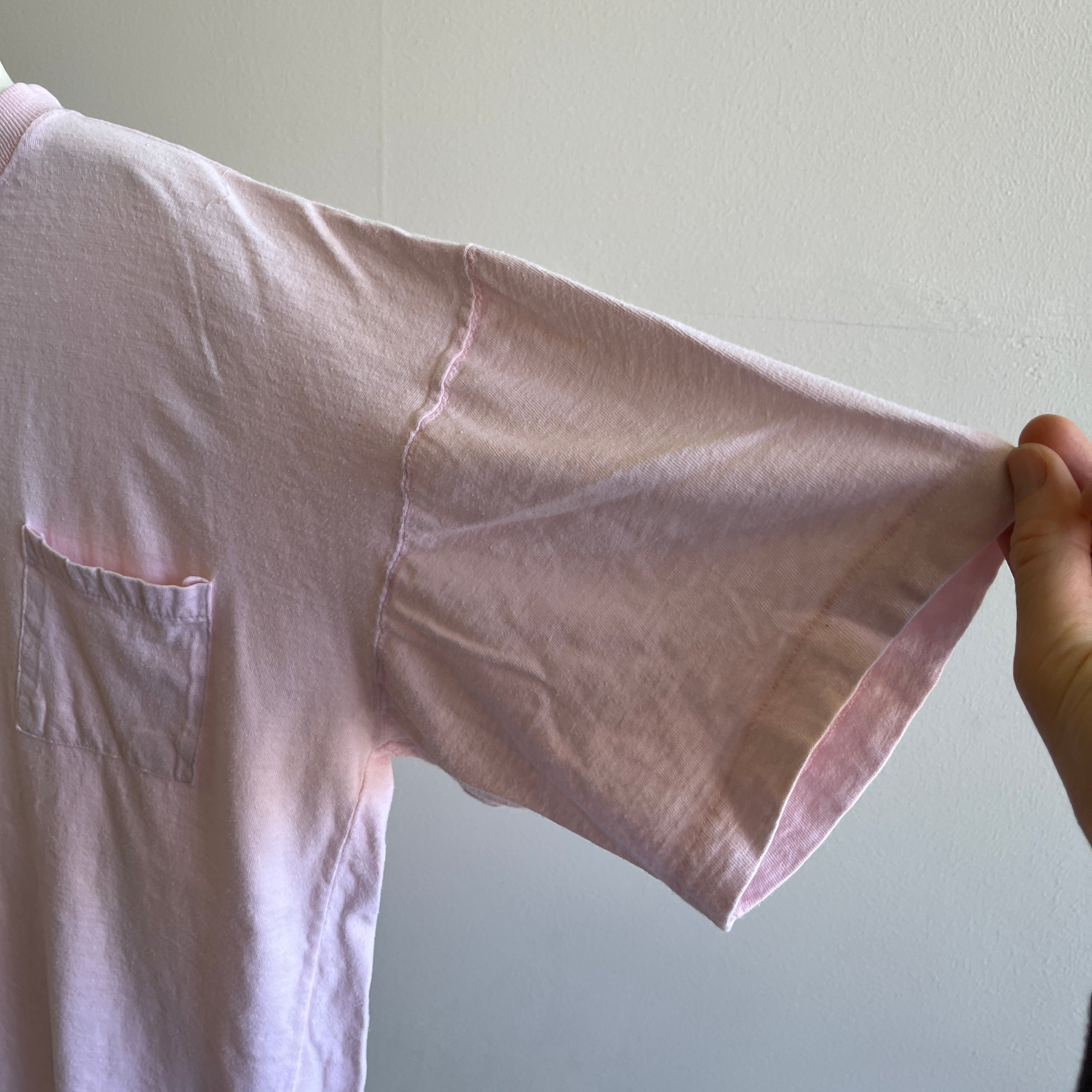 1990/00s Faded Washed Pale Pink Boxy Cotton Pocket T-Shirt