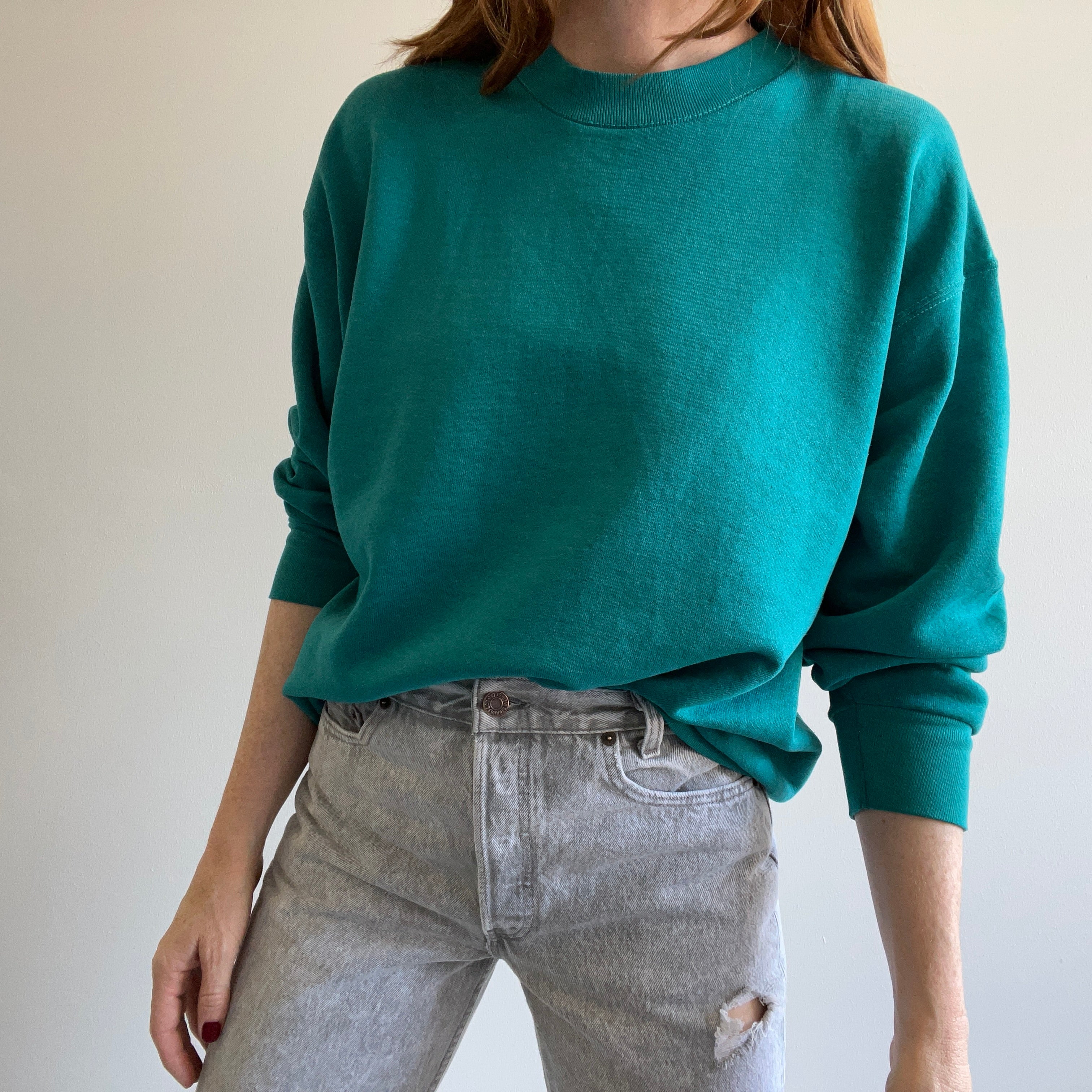 1990s Blank Teal BVD Worn Out Sweatshirt