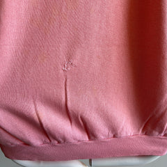 1980s Light Salmon Pink Raglan with Staining and Mending