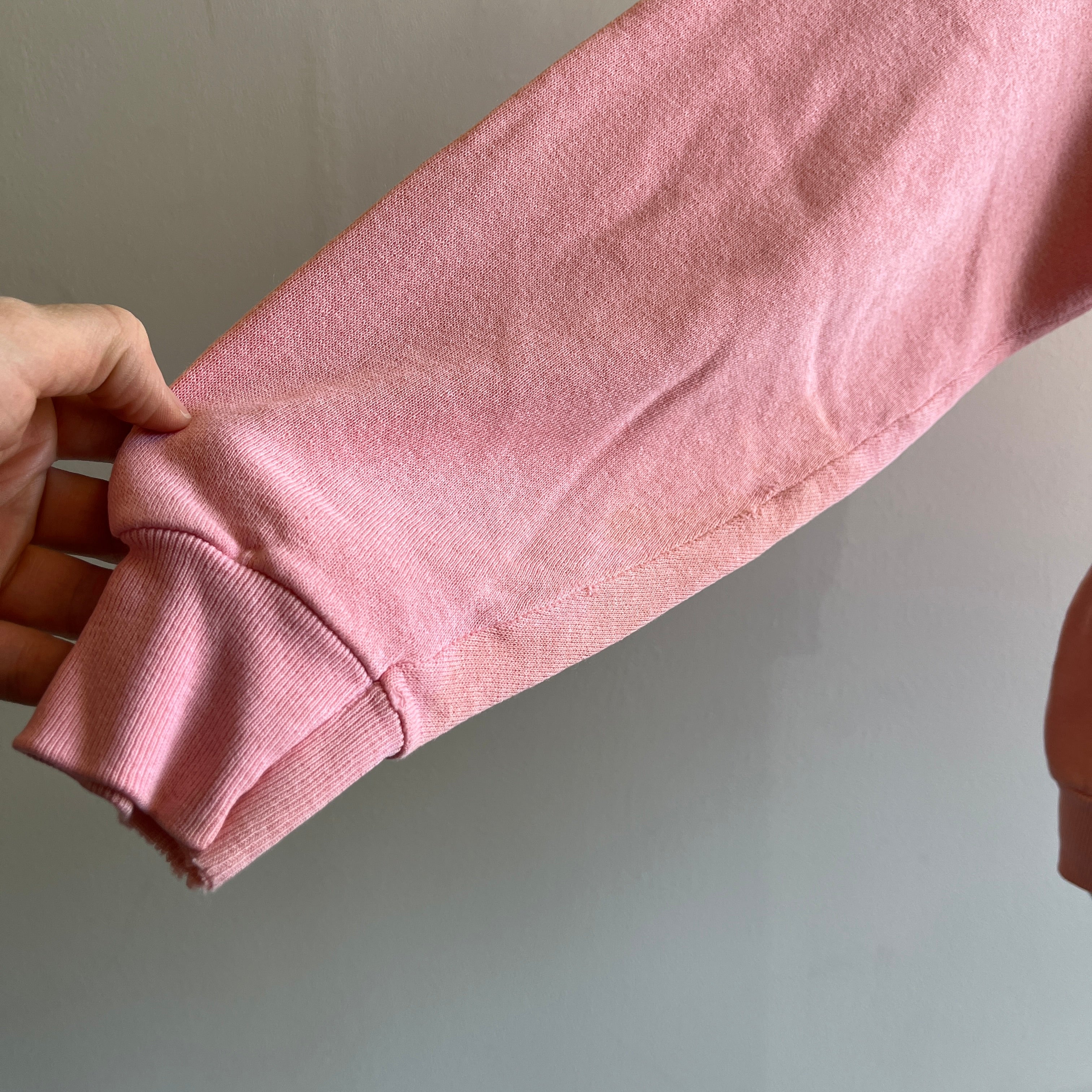 1980s Light Salmon Pink Raglan with Staining and Mending