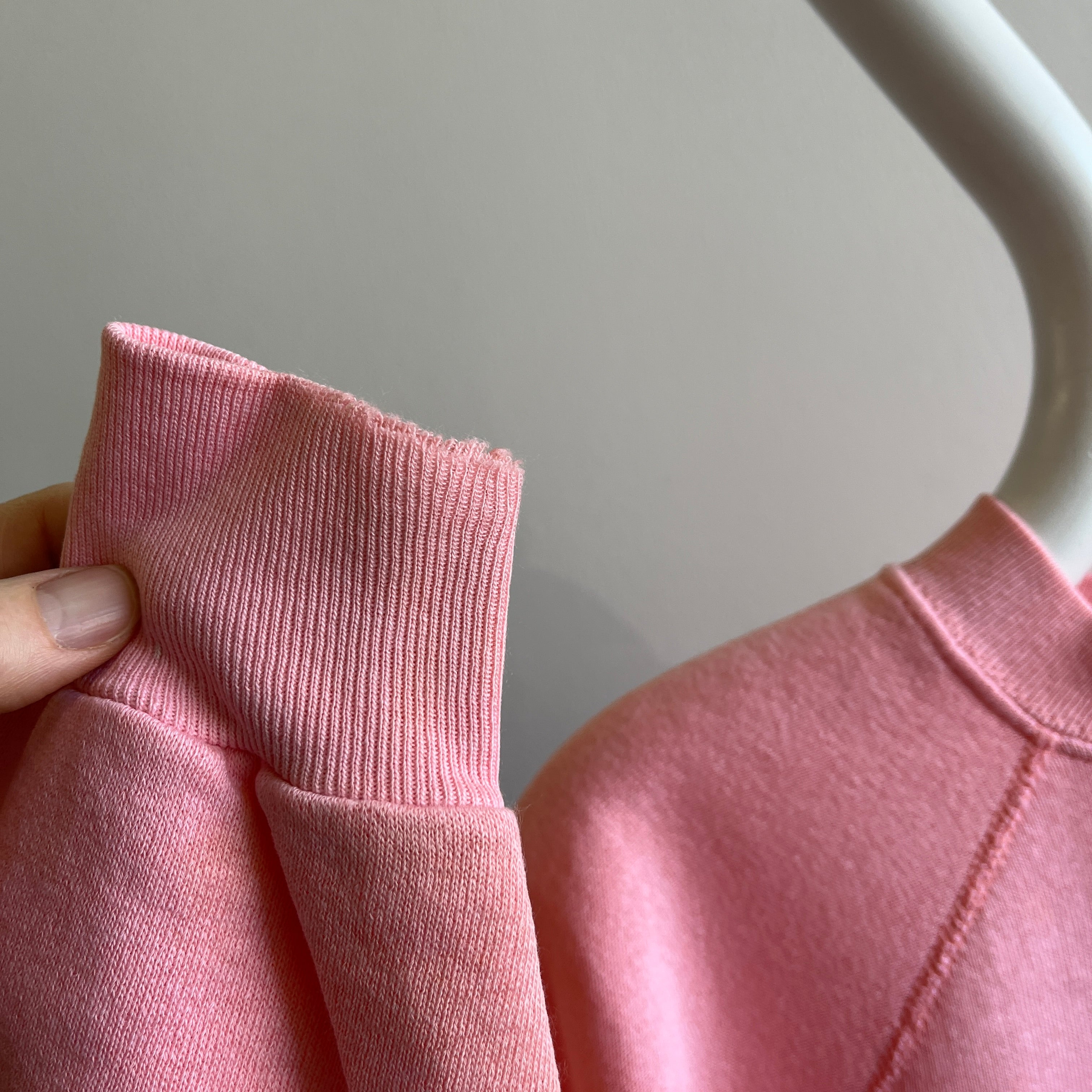 1980s Light Salmon Pink Raglan with Staining and Mending