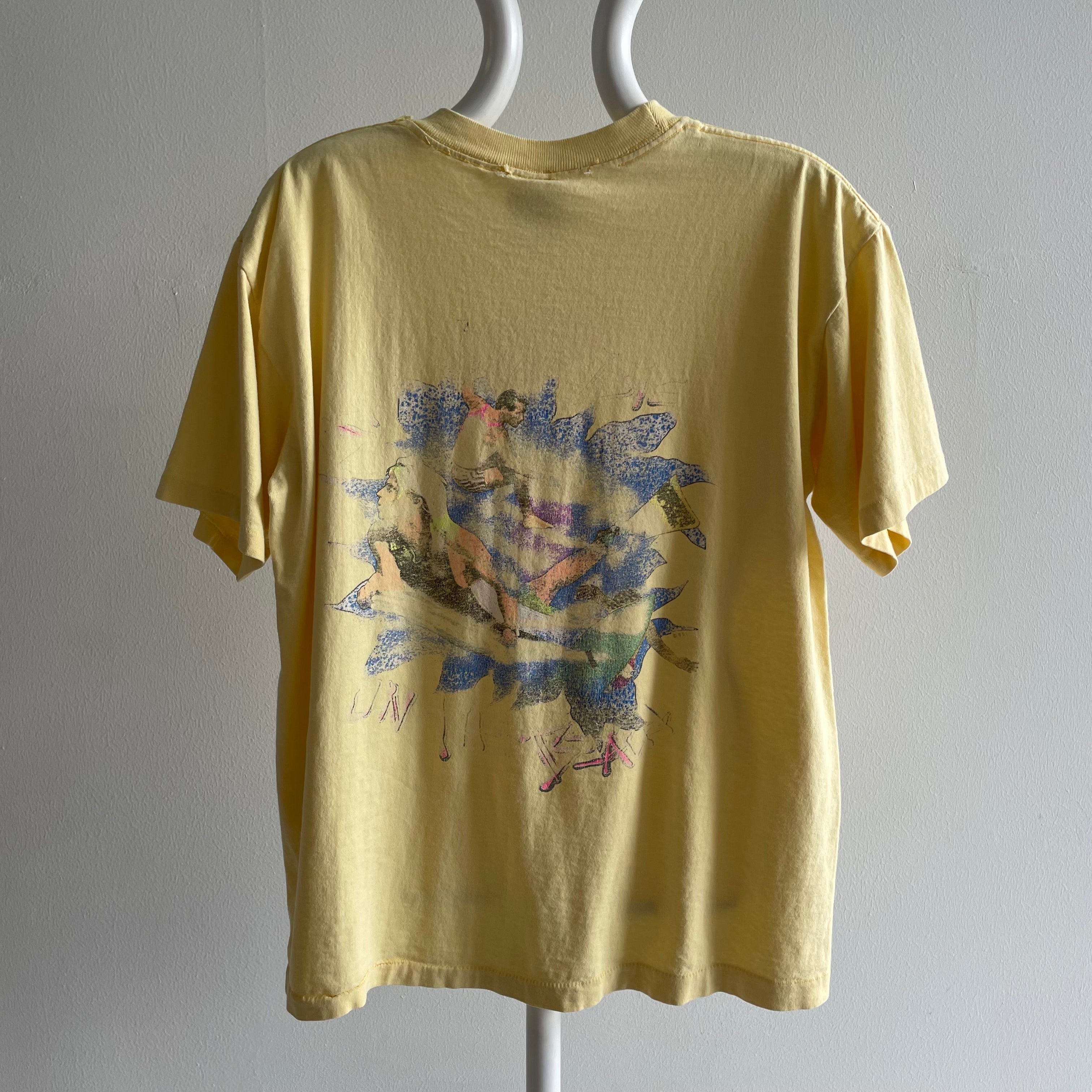 1980s Surf Tropical Heat Front And Back Pocket T-Shirt