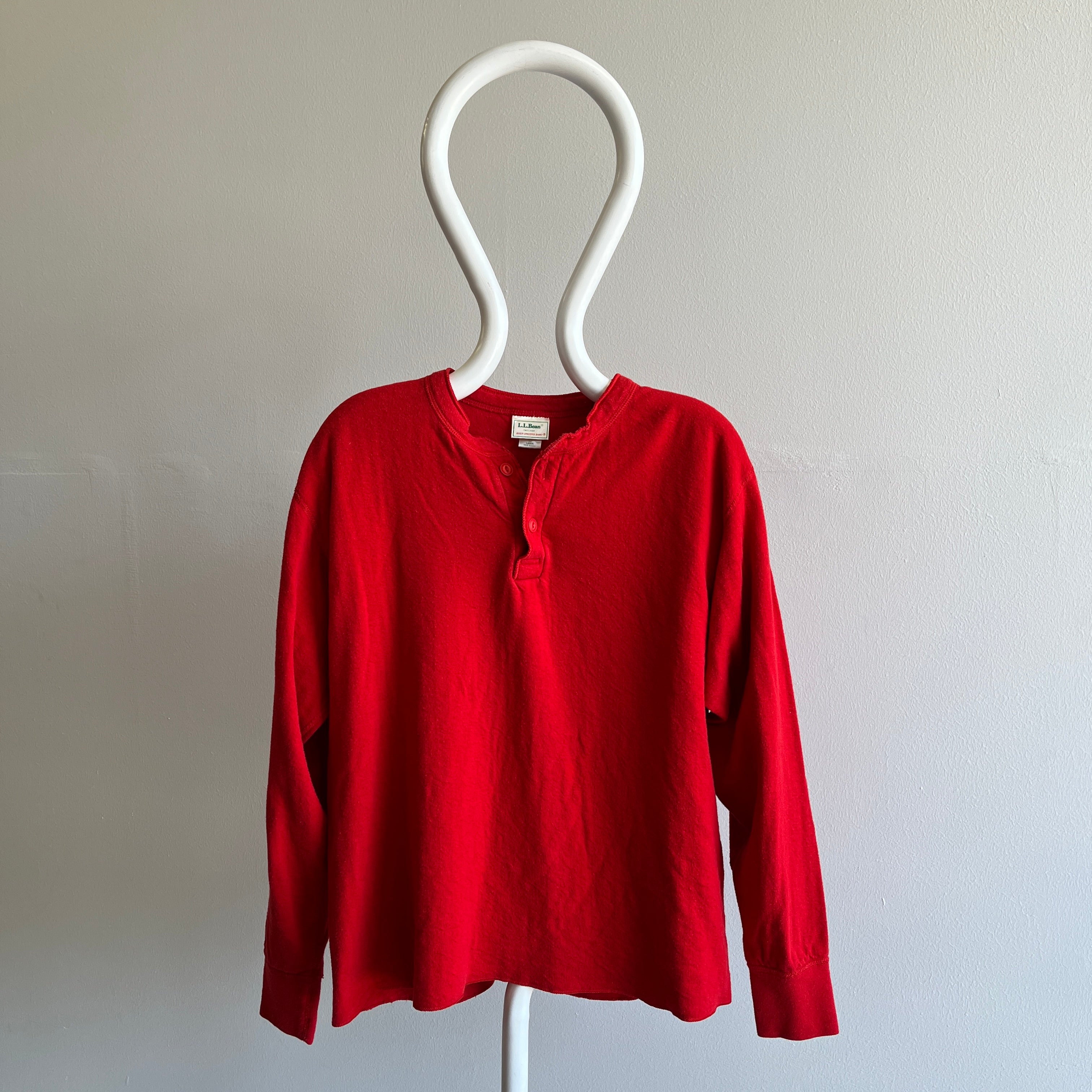 1990s LL Bean USA Made Red Thermal Henley Long Sleeve