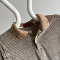 1980s Striped Velour Long Sleeve Polo Sweatshirt/Shirt