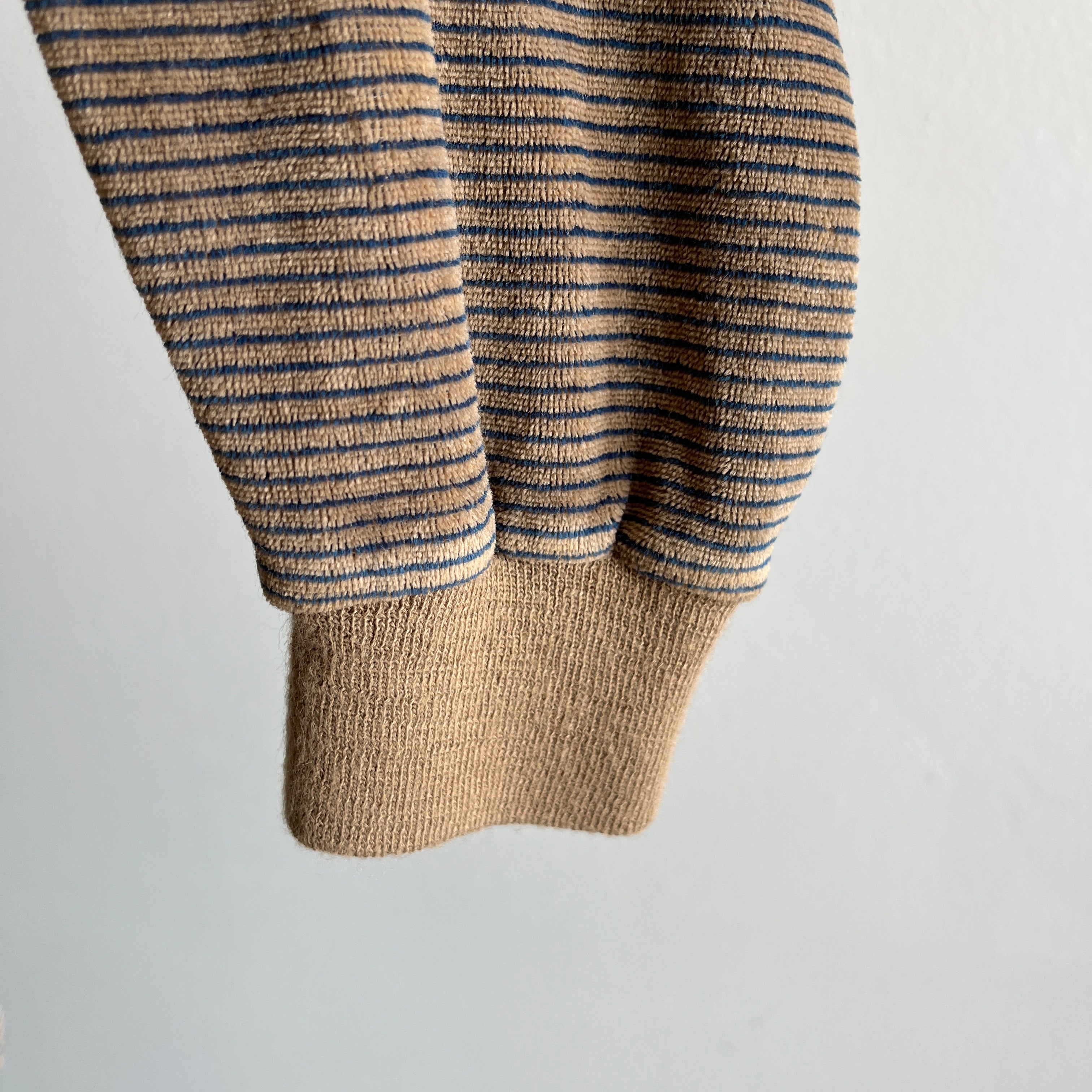 1980s Striped Velour Long Sleeve Polo Sweatshirt/Shirt