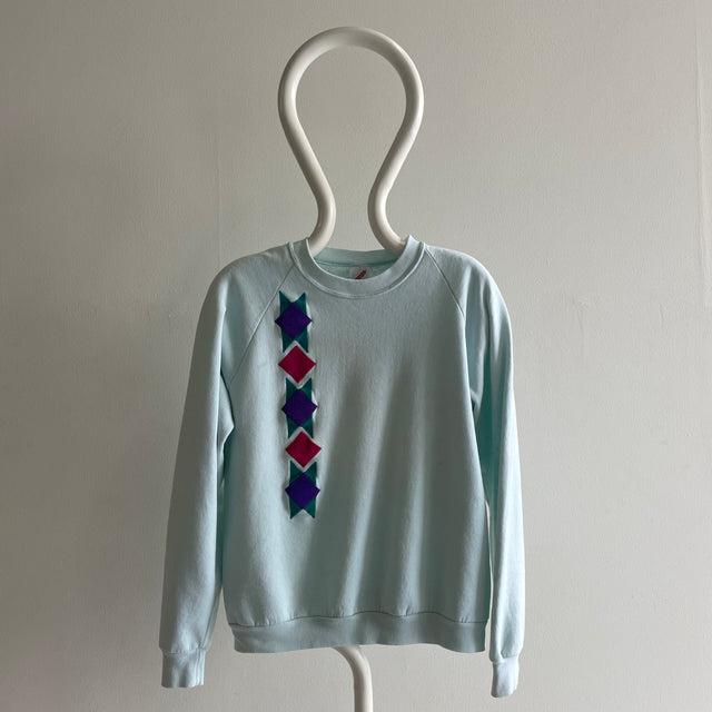 1980s Faded Seafoam Green + Ultra Suede Shapes Sweatshirt