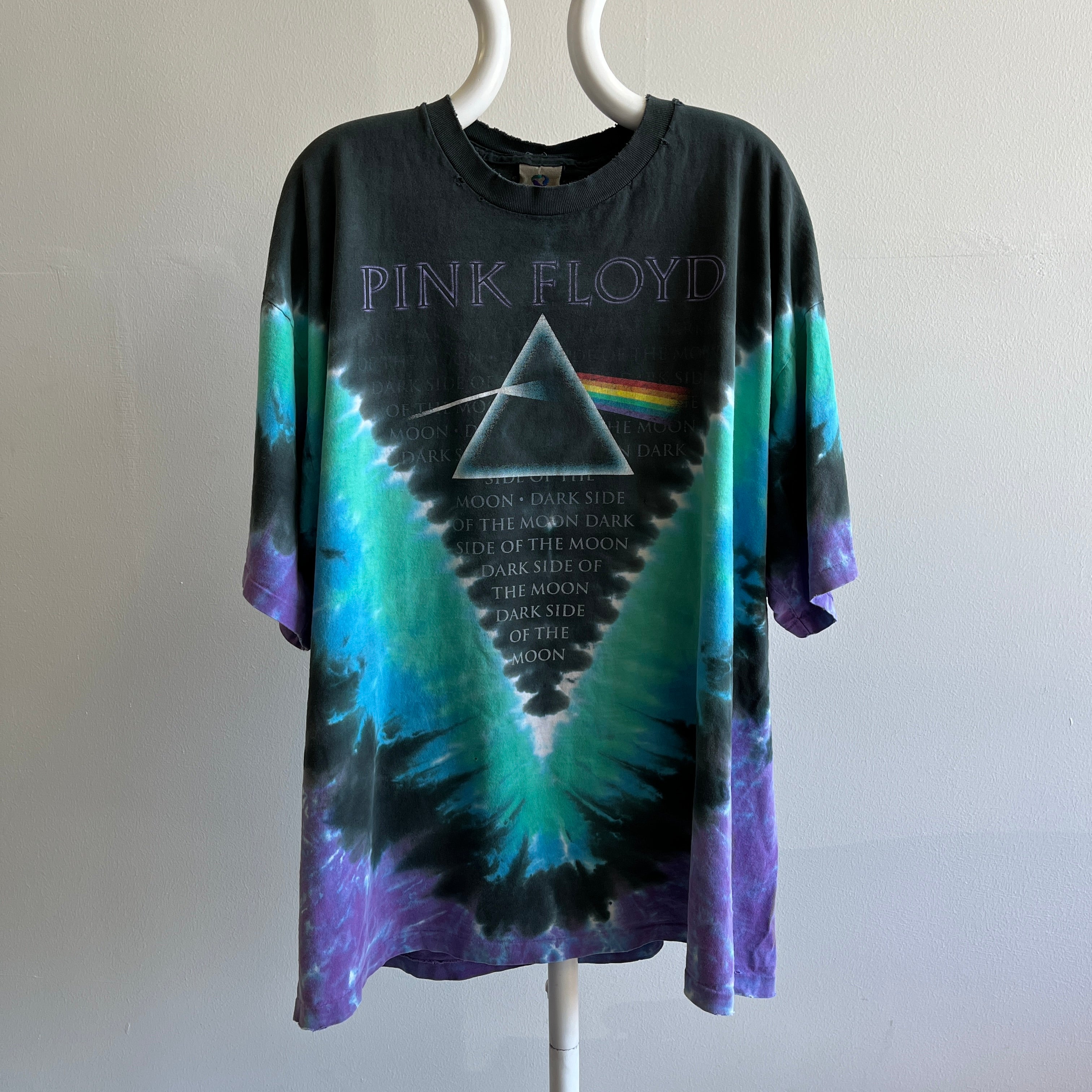 1990s Beat Up Pink Floyd Dark Side of The Moon Reprint Tie Dye T-Shirt by Liquid Blue