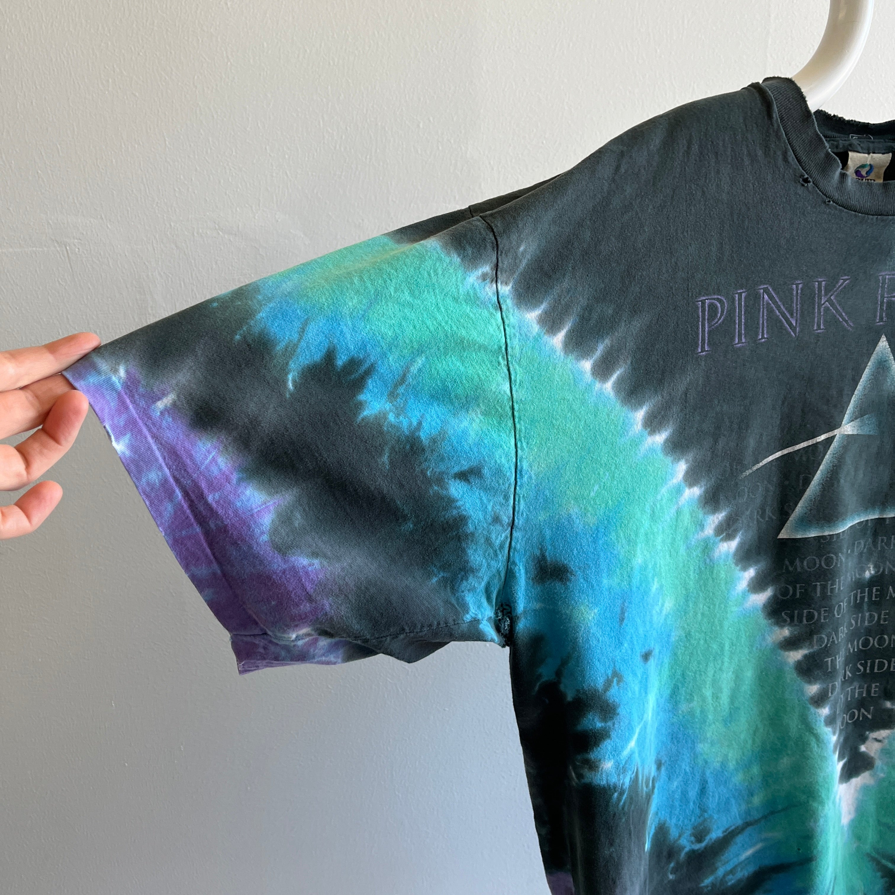 1990s Beat Up Pink Floyd Dark Side of The Moon Reprint Tie Dye T