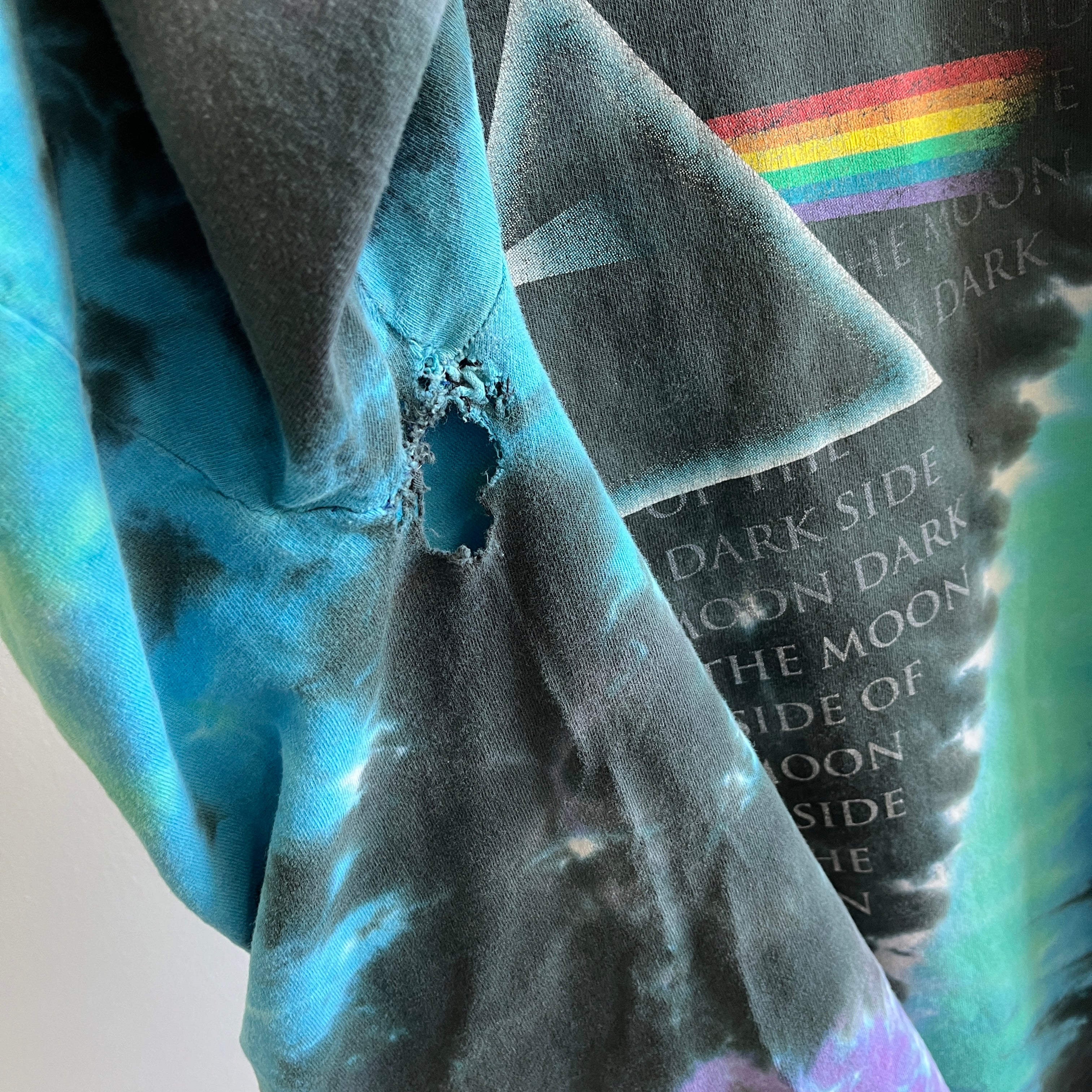 Vintage liquid blue Pink Floyd dark side of the moon tie dye shirt