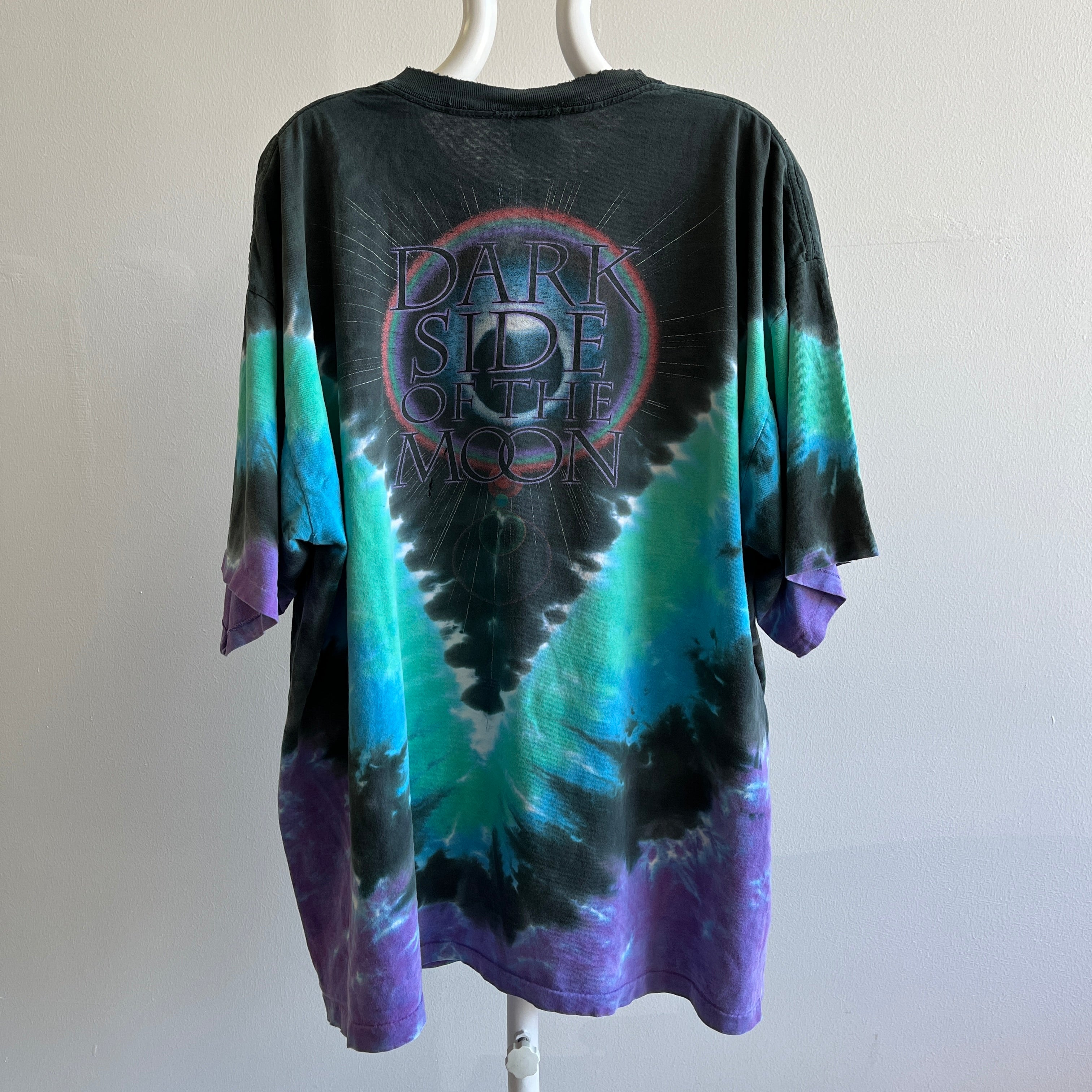 1990s Beat Up Pink Floyd Dark Side of The Moon Reprint Tie Dye T-Shirt by Liquid Blue