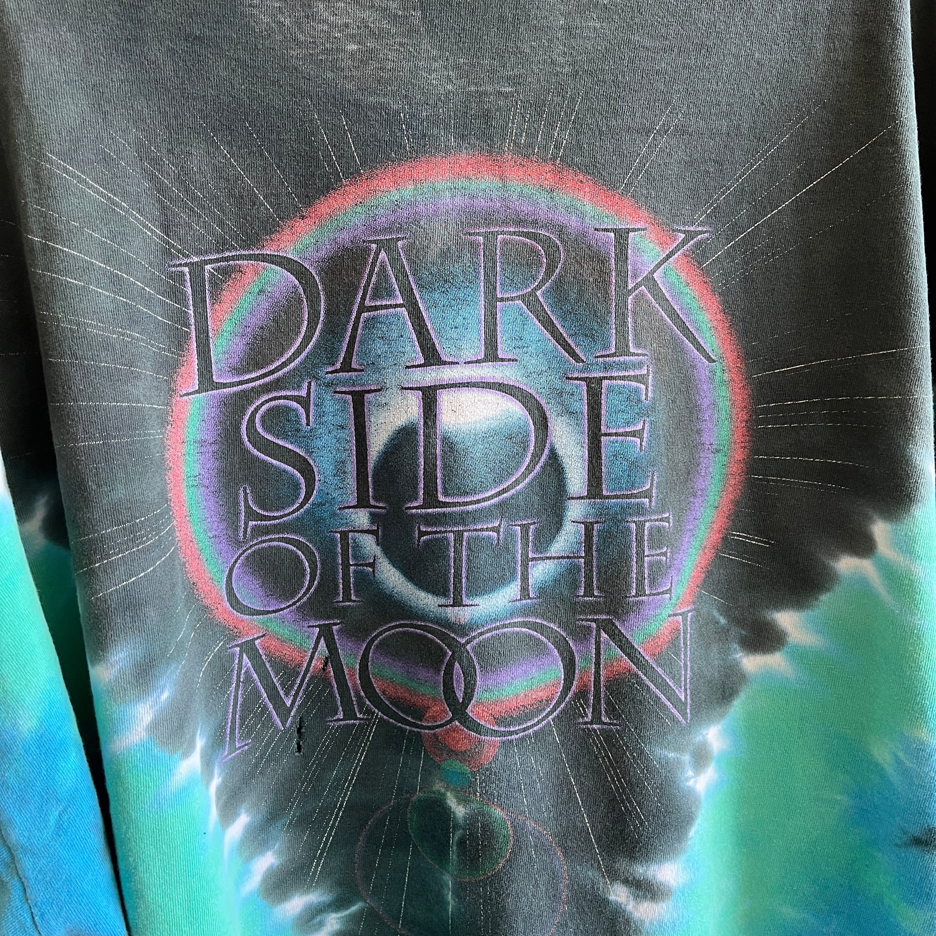 1990s Beat Up Pink Floyd Dark Side of The Moon Reprint Tie Dye T-Shirt by Liquid Blue