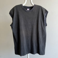1980/90s Faded Blank Black Combed Cotton Muscle Tank