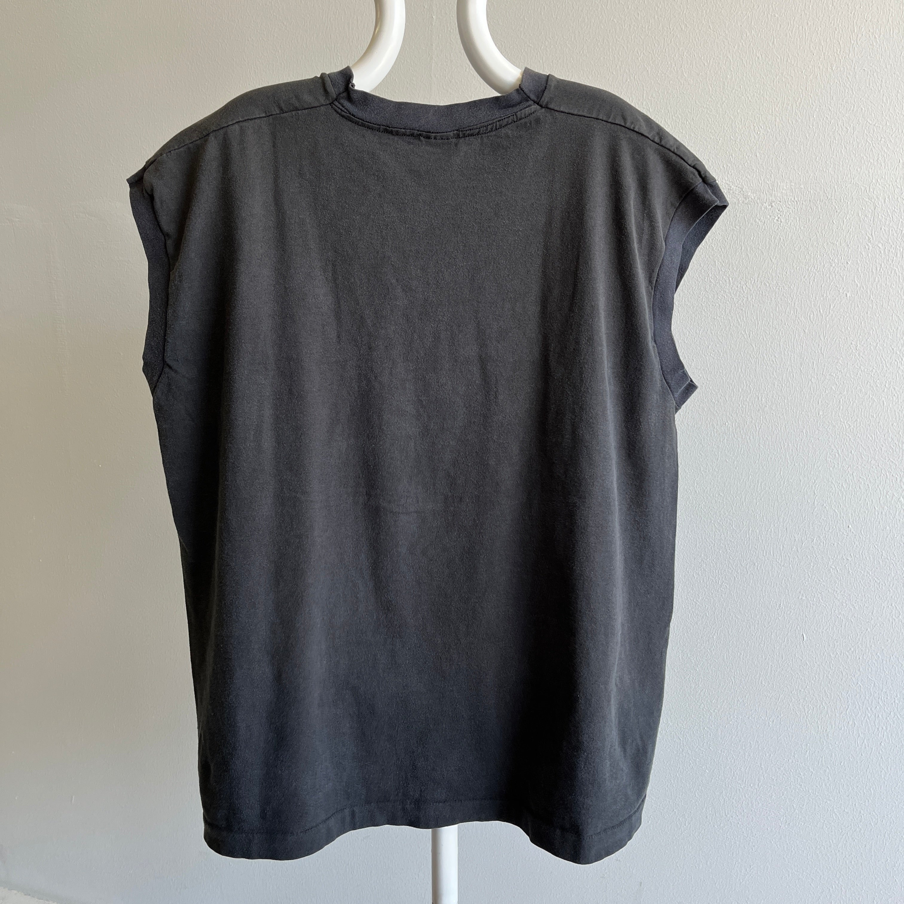 1980/90s Faded Blank Black Combed Cotton Muscle Tank