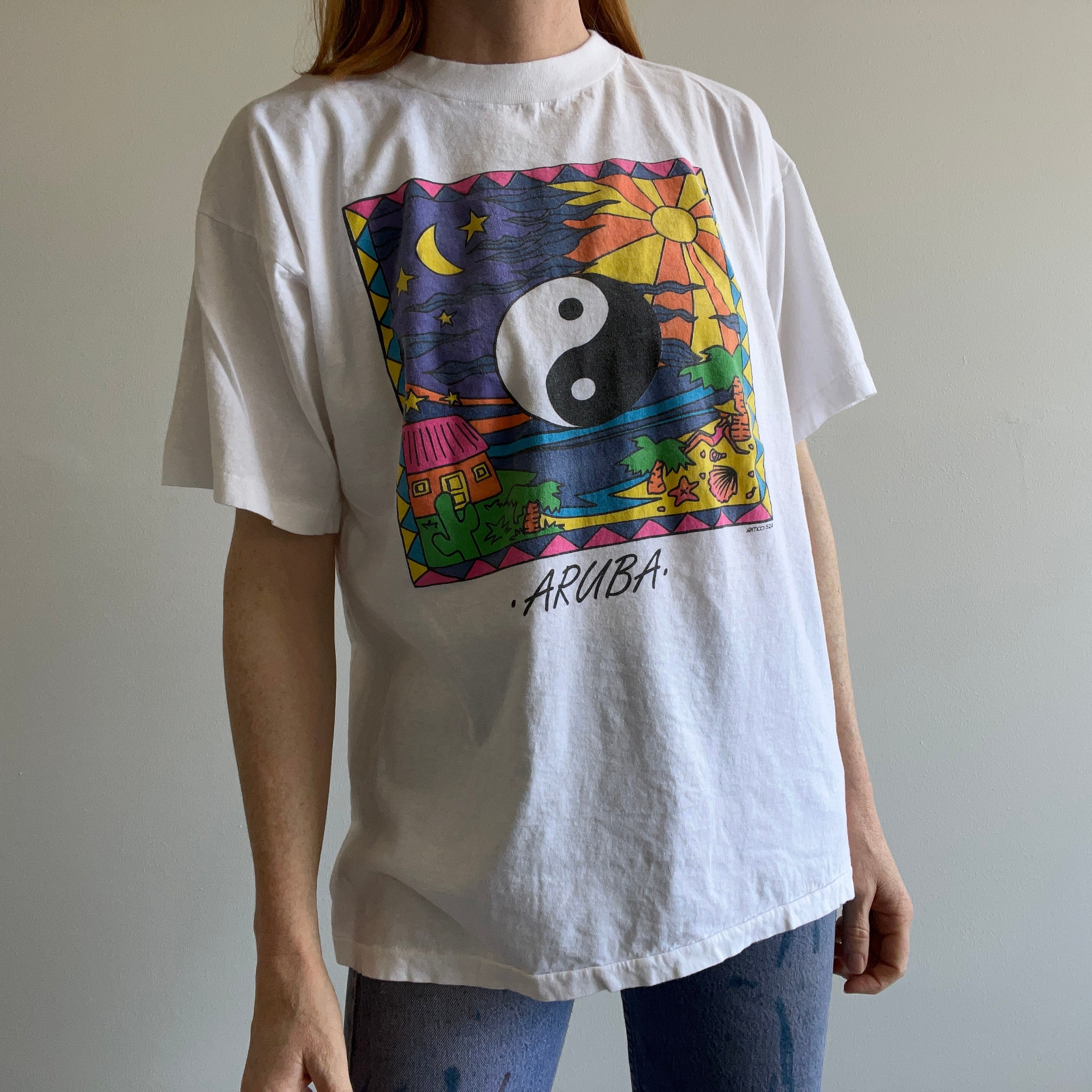 T-shirt Yin et Yang de touristes d'Aruba des années 1980