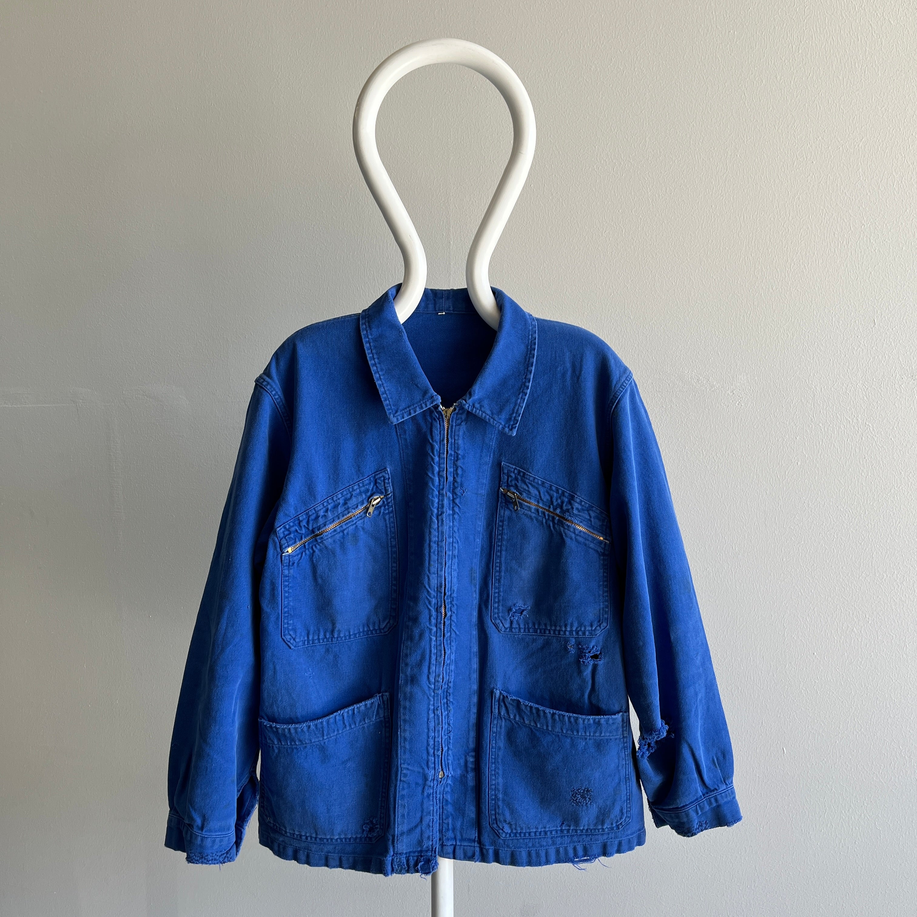 1970/80s Thrashed French Workwear Chore Coat with Mending