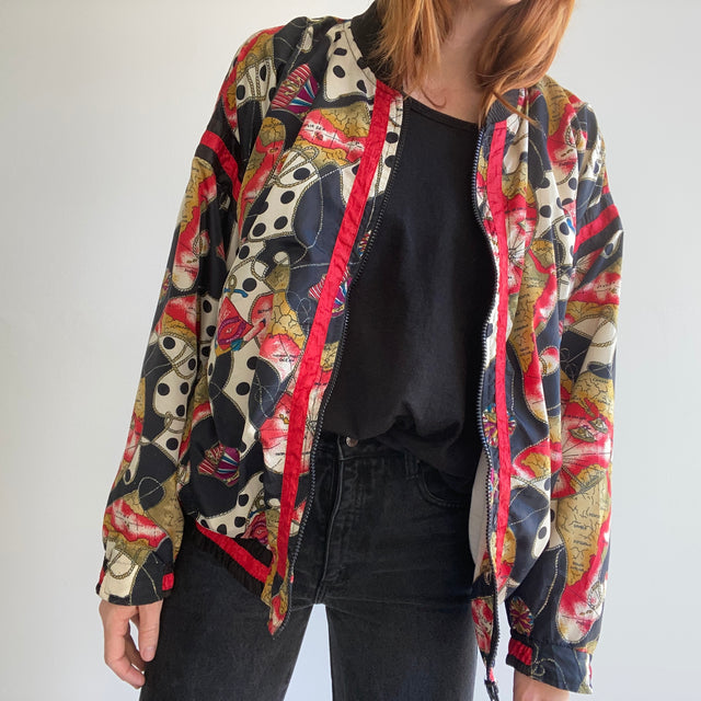 1990s Polyester Fake Fancy Zip Up Jacket