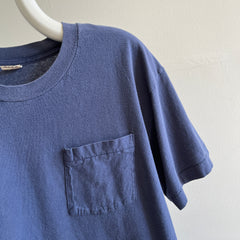 1980s Faded and Worn Blank Navy Pocket T-Shirt by FOTL