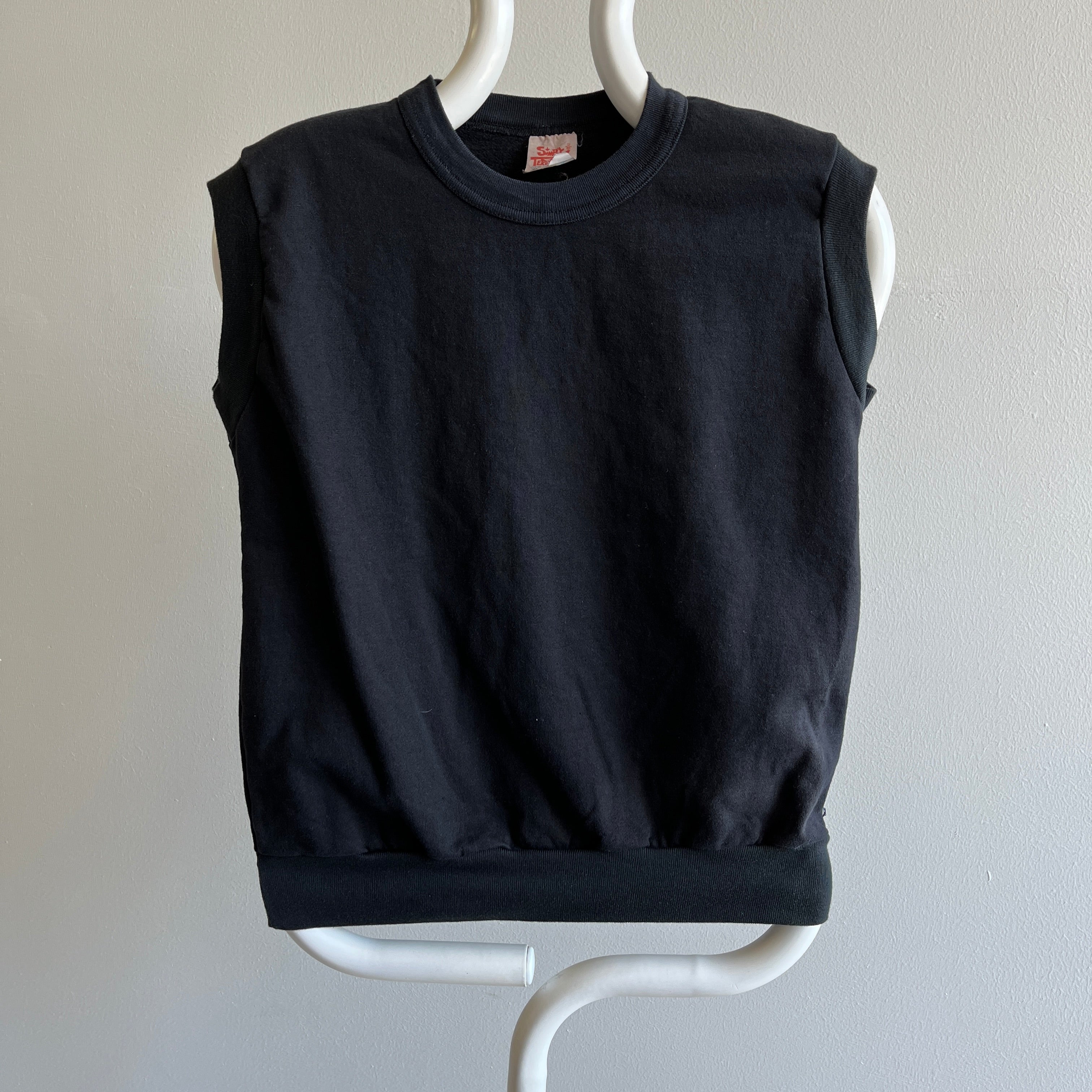 1980s Black Blank Muscle Tank Warm Up Sweatshirt