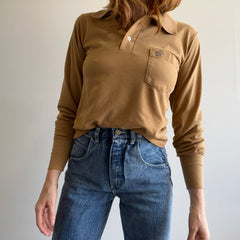 1970s Tan/Khaki Long Sleeve Pocket Polo by Grand Slam (The Penguin Brand)