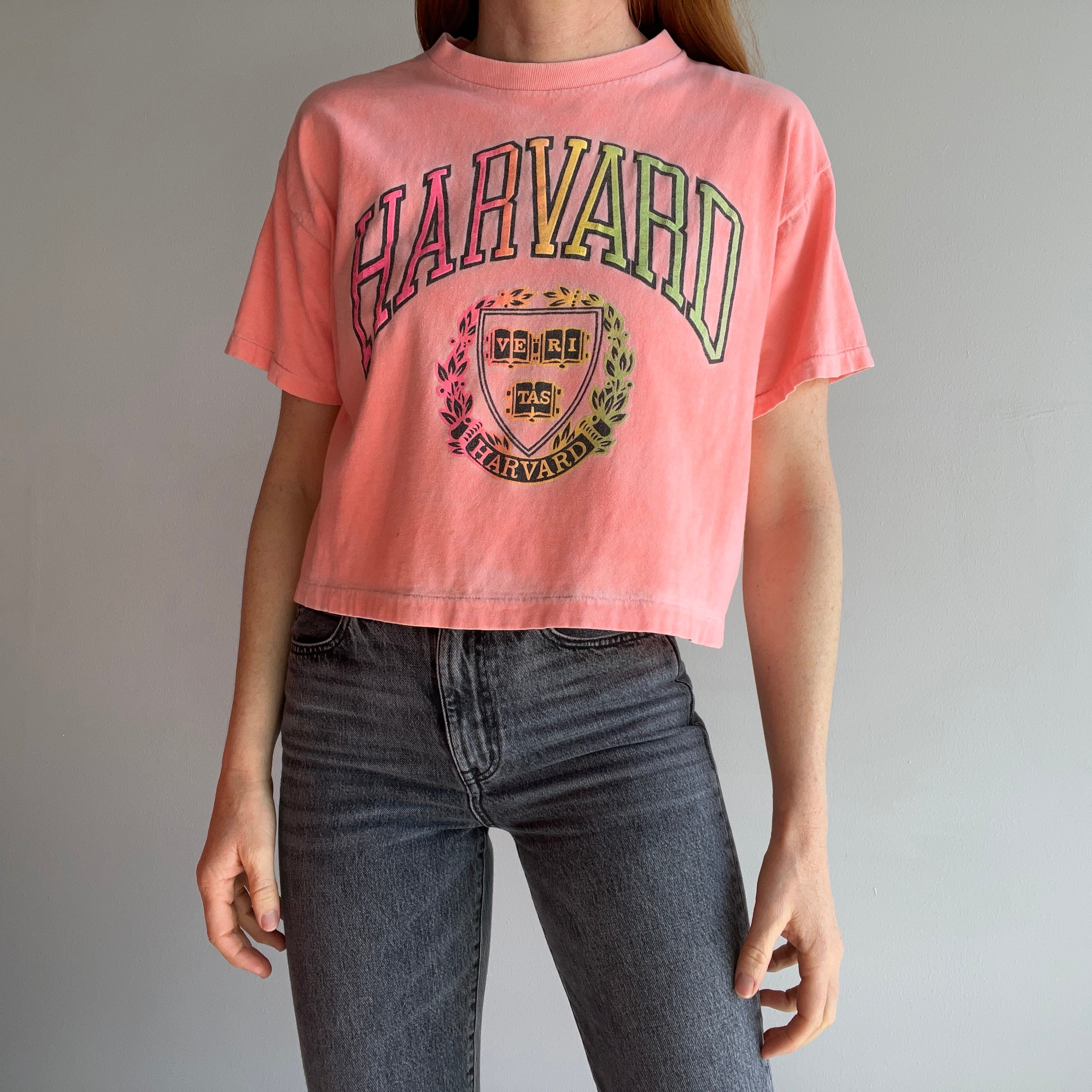 1980s Hawaii Faded Neon Crop Top