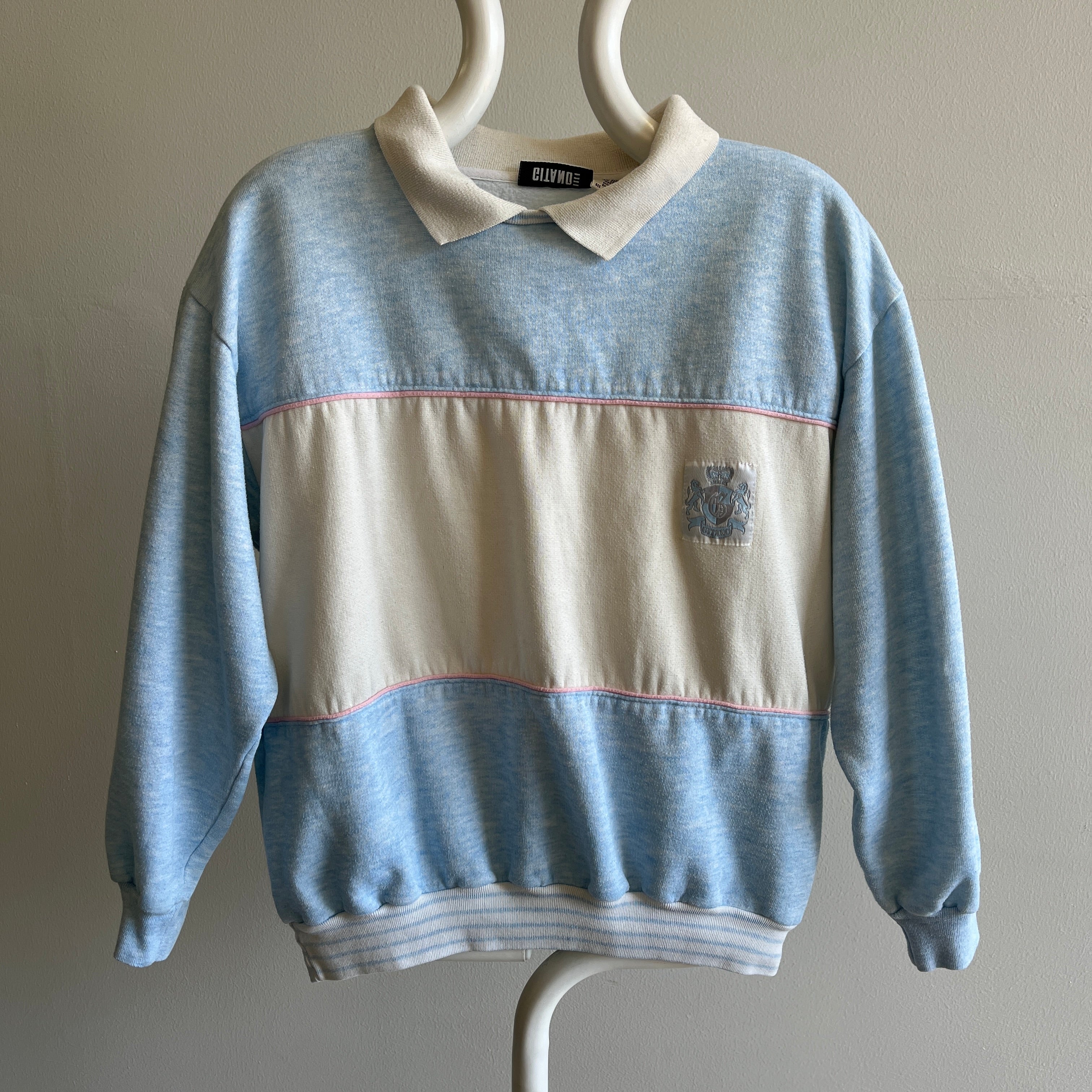 1980s Gitano !!!  Collared Color Block Sweatshirt - WOW