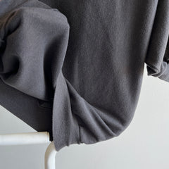 1980s 3/4 Dolum Sleeve Longer Dark Gray Sweatshirt