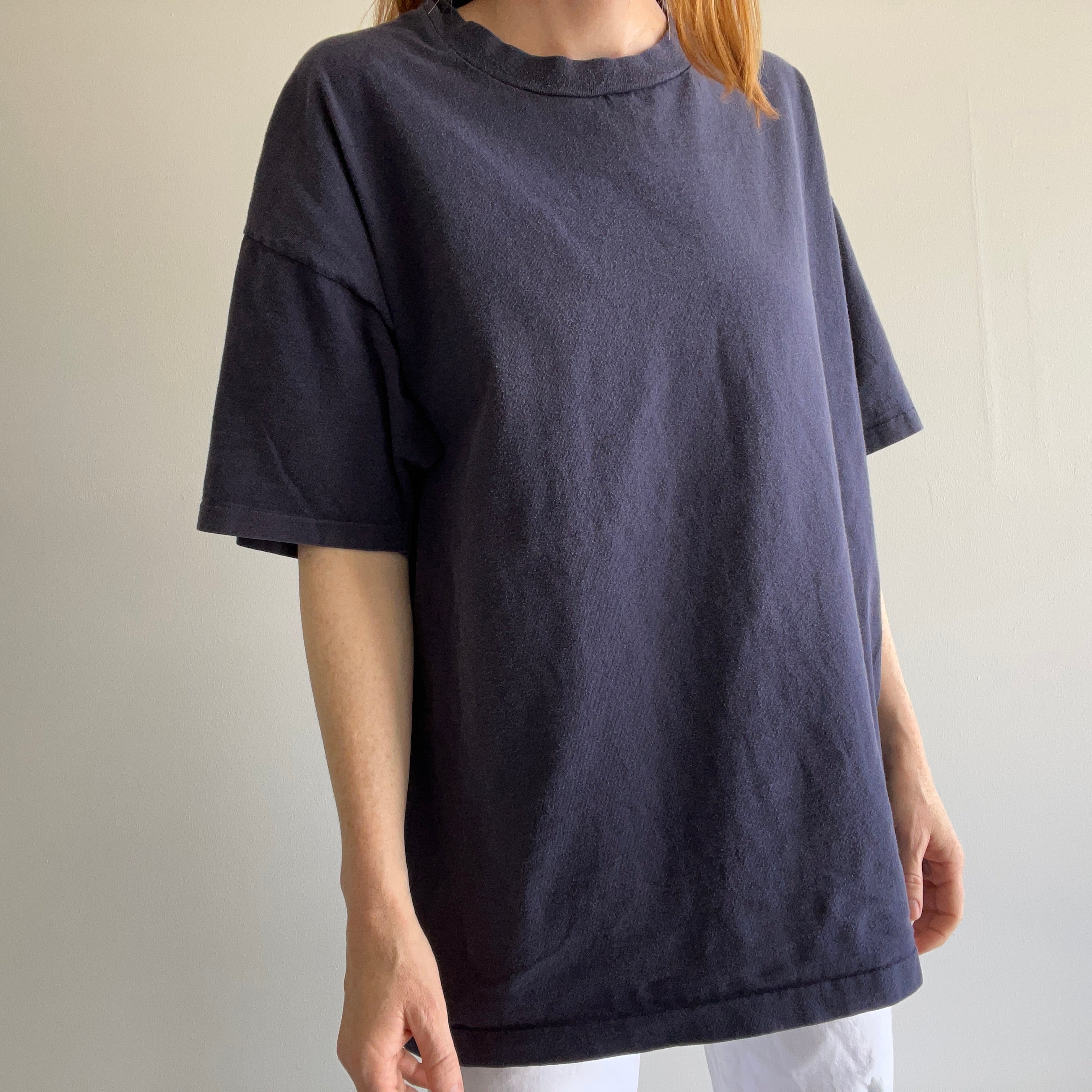 1990s Faded Navy Cotton T-Shirt - Oversized Cut