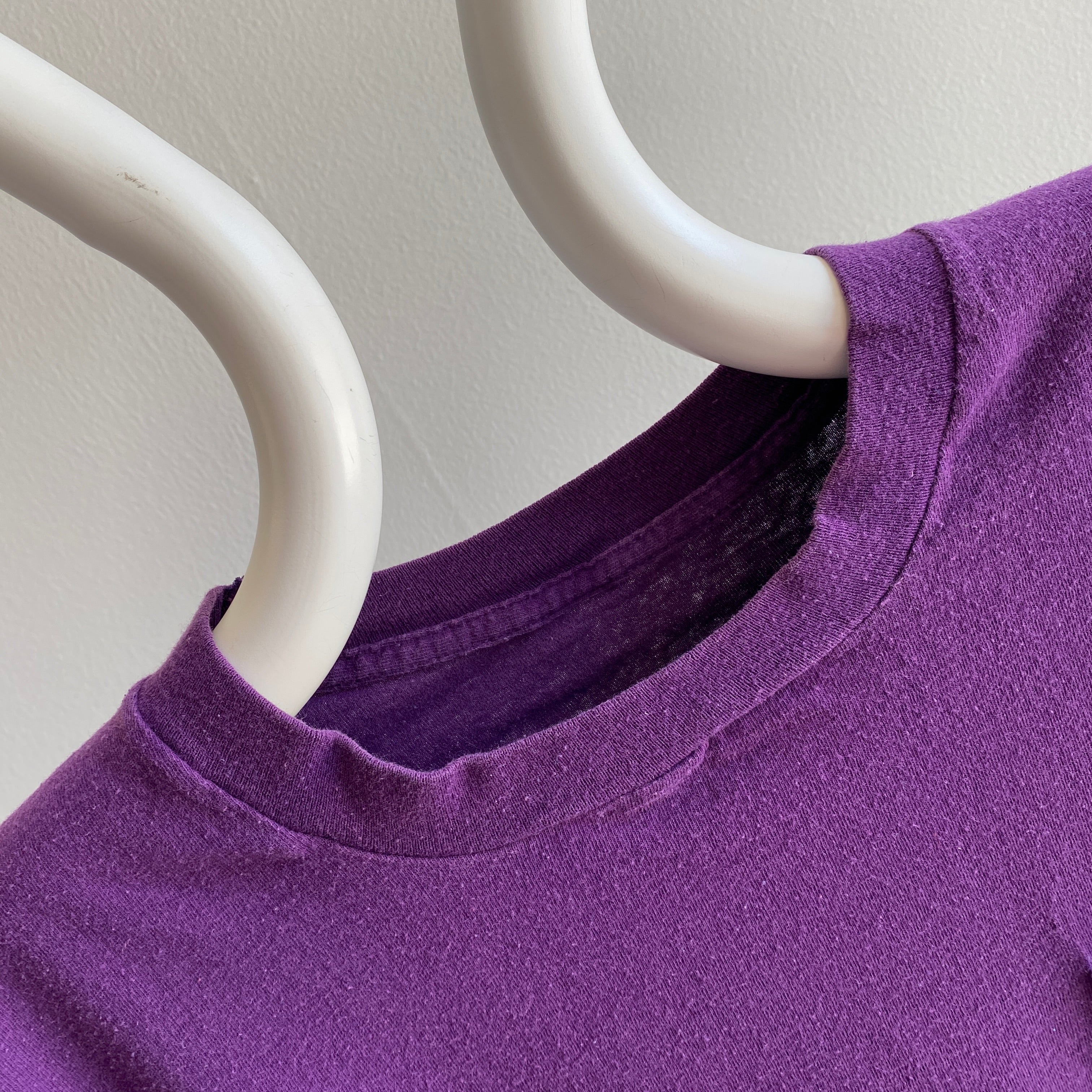 1990s Excellent Boxy Purple T-shirt à poche en coton