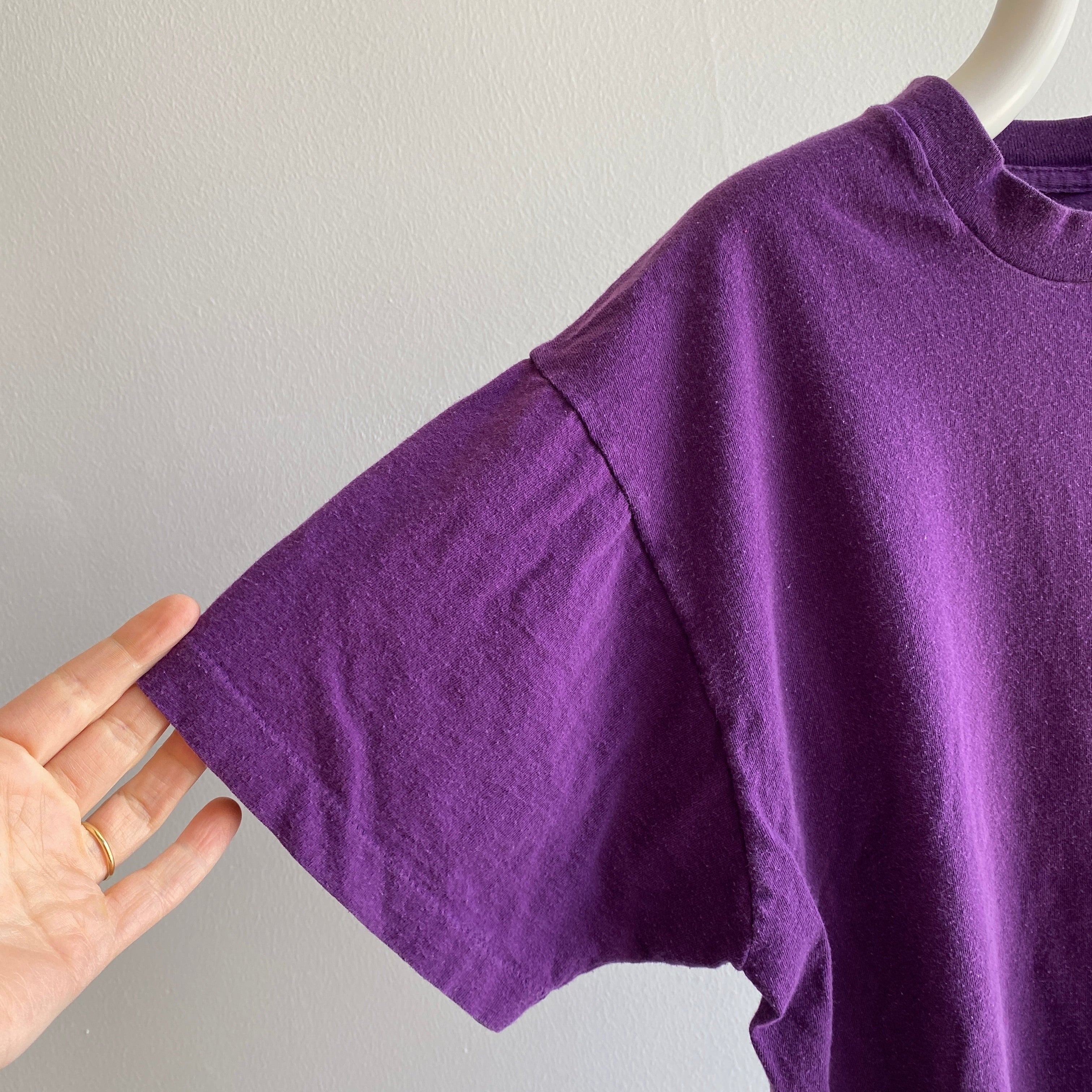1990s Excellent Boxy Purple T-shirt à poche en coton