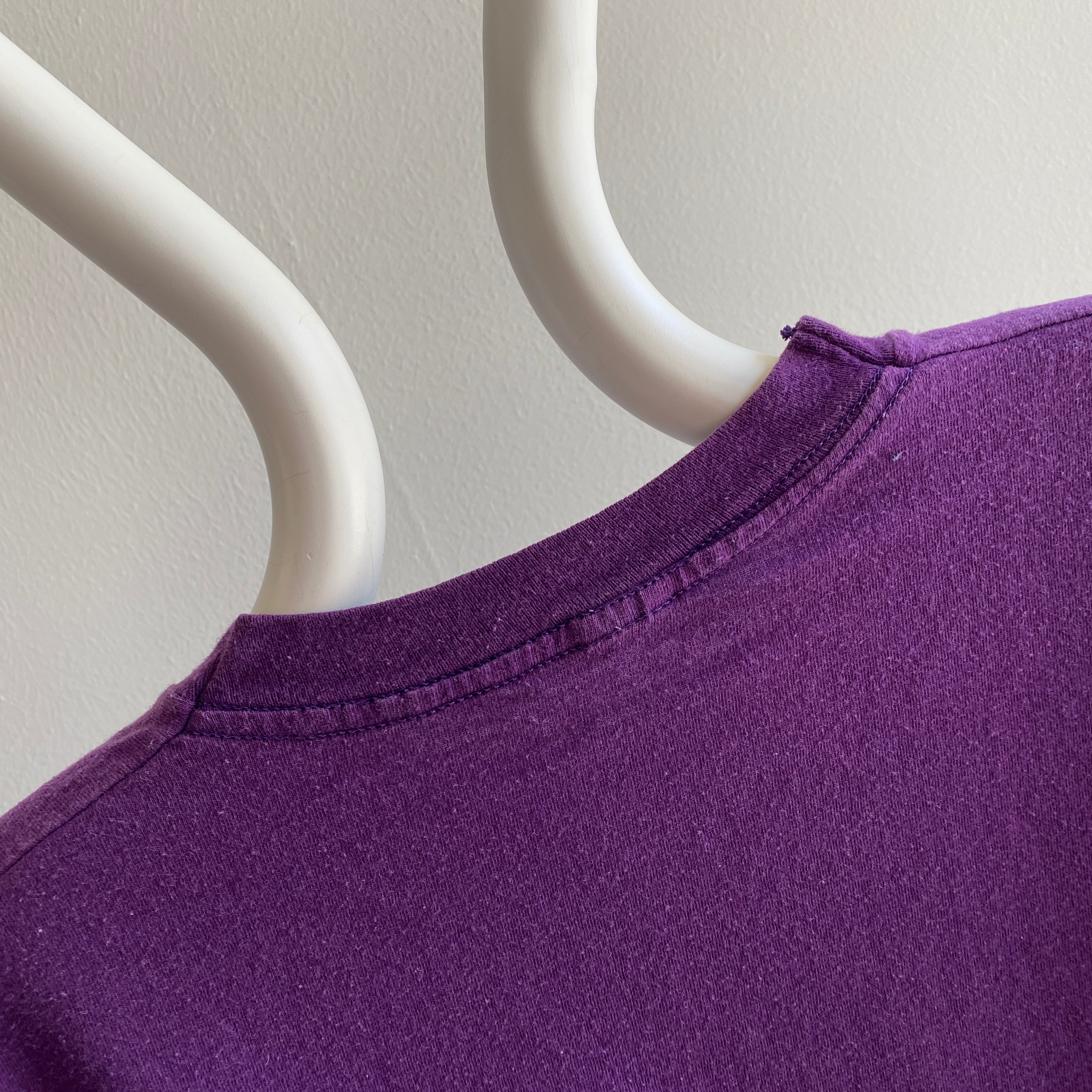 1990s Excellent Boxy Purple T-shirt à poche en coton