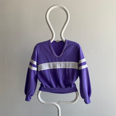 1970/80s Color Block V-Neck Purple and White Sweatshirt