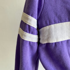 1970/80s Color Block V-Neck Purple and White Sweatshirt