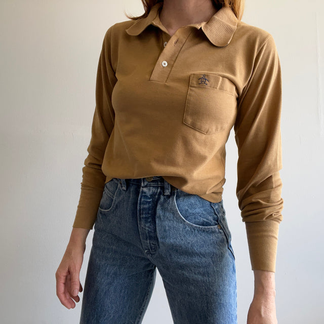 1970s Tan/Khaki Long Sleeve Pocket Polo by Grand Slam (The Penguin Brand)