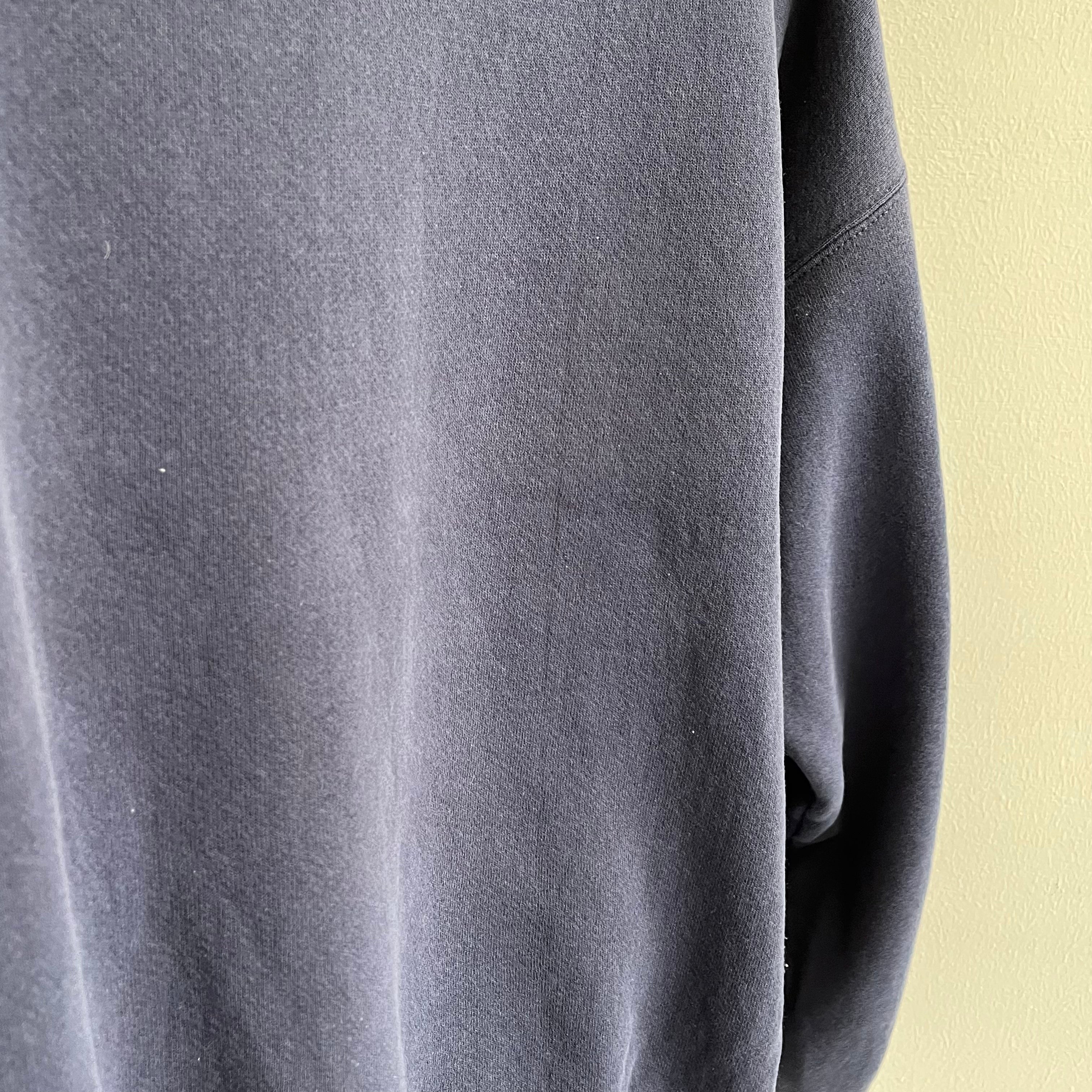1990s Faded Blank Navy Single Gusset Oversized Sweatshirt by Discus