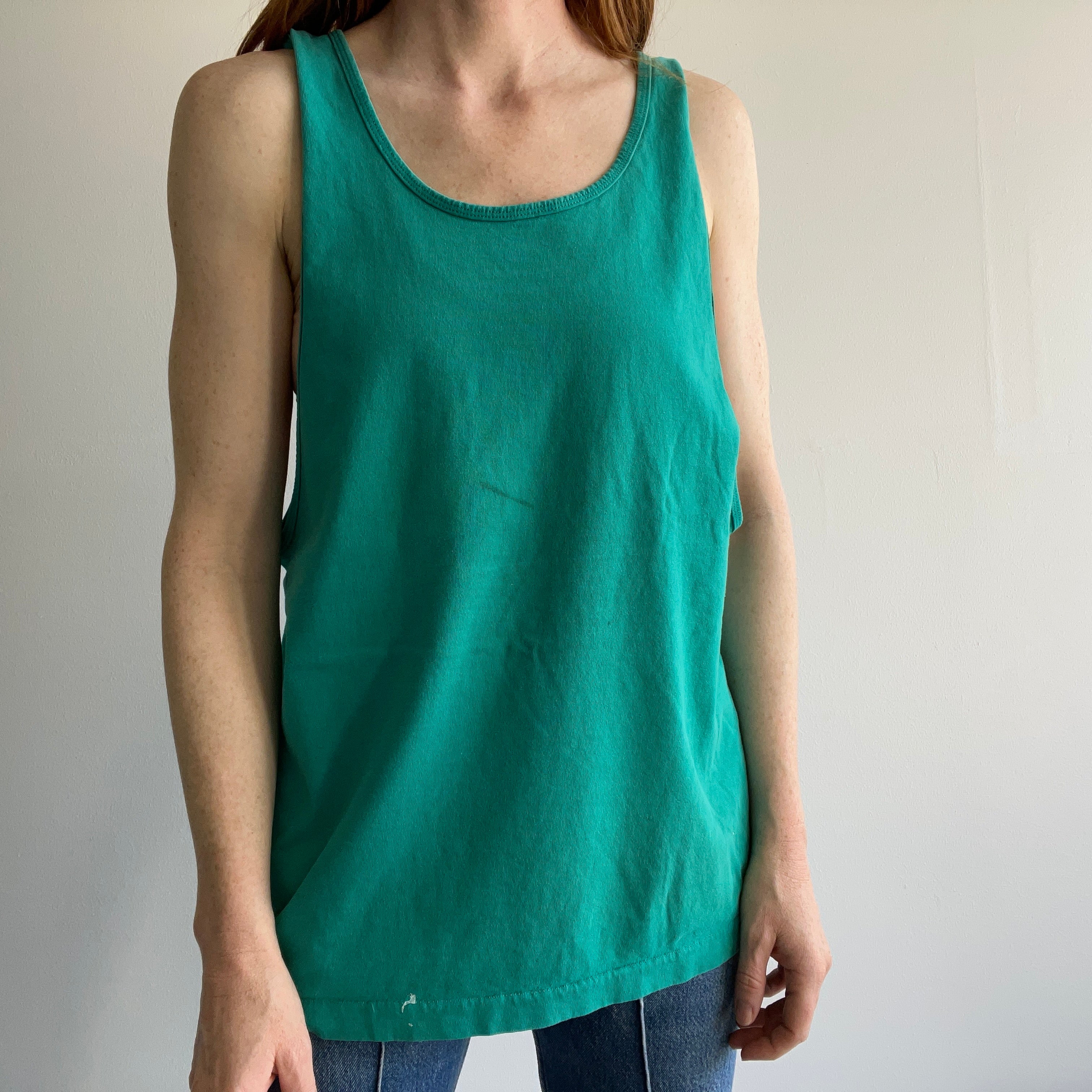 1990s Blank Teal Cotton Tank Top