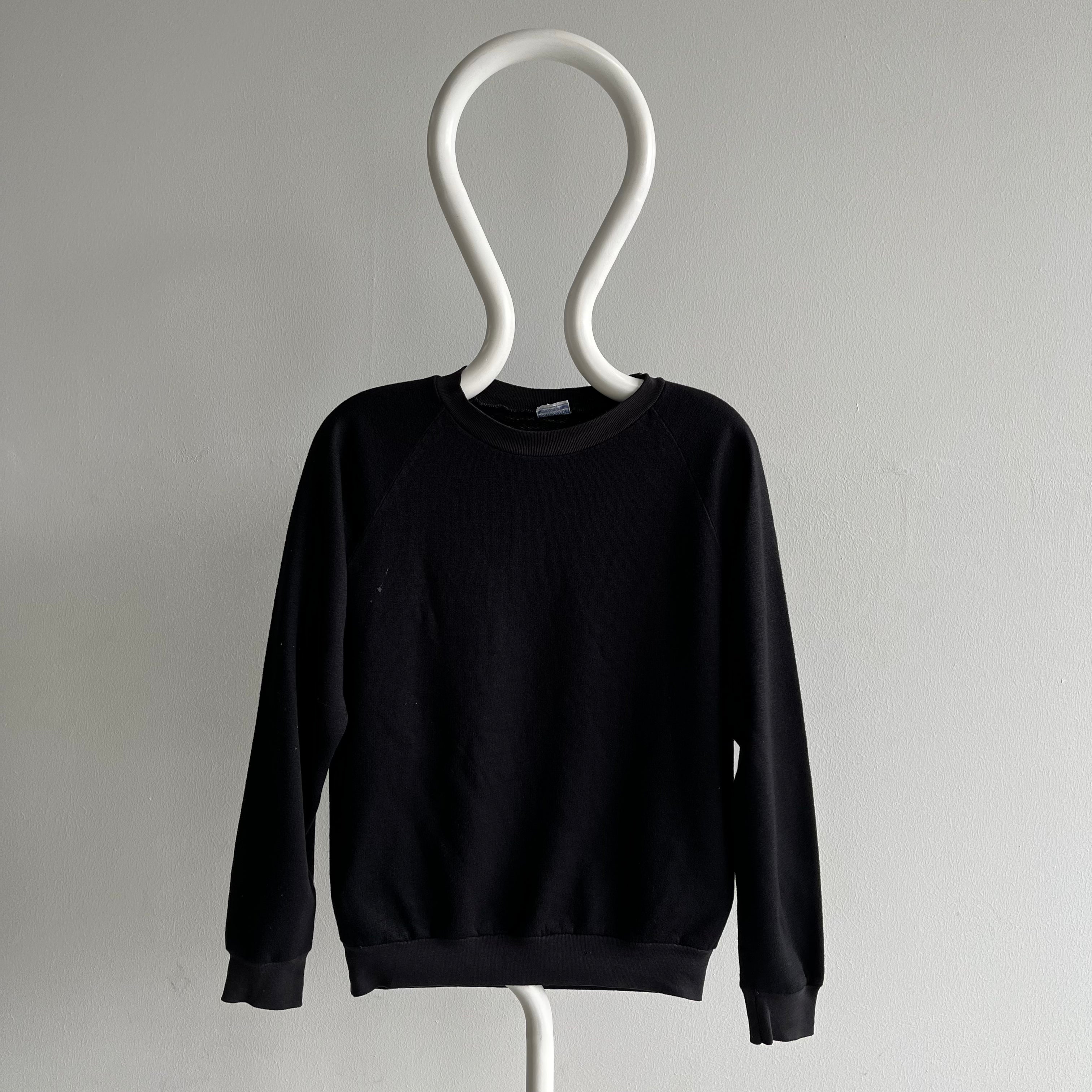 Raglan noir vierge Creslan super doux des années 1980