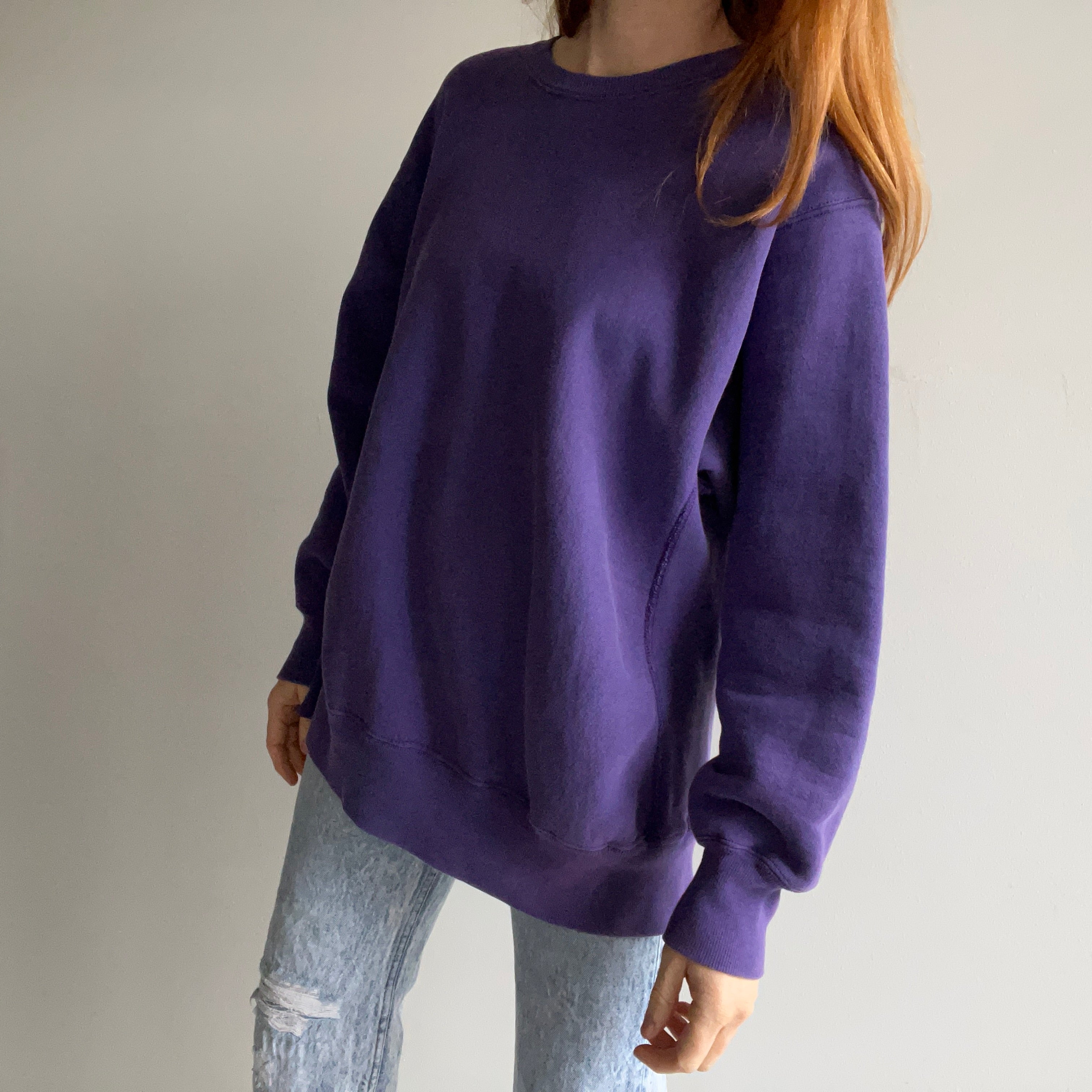 1980/90s Heavyweight Reverse Weave 95% Coton Violet Sweat-shirt par Lee