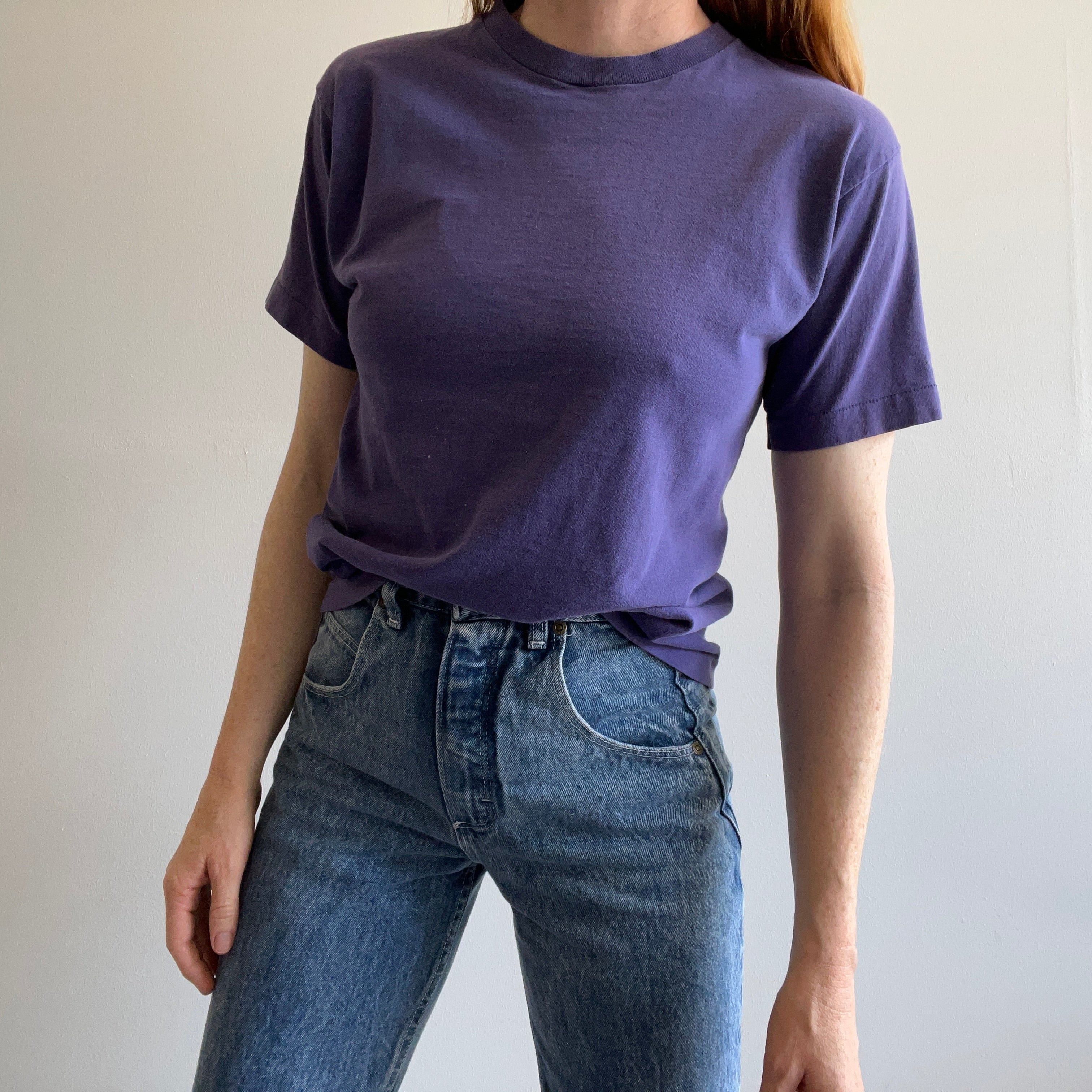 1990s Sun Faded Navy/Purple Cotton Single Stitch T-Shirt