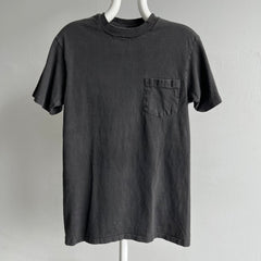 1980s Faded Blank Black Pocket T-Shirt by Hanes