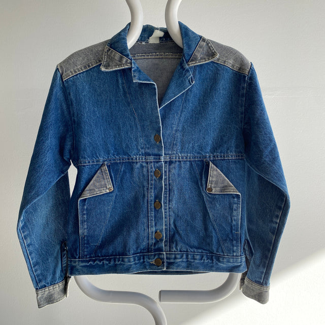Veste en jean bicolore des années 1980 - XS