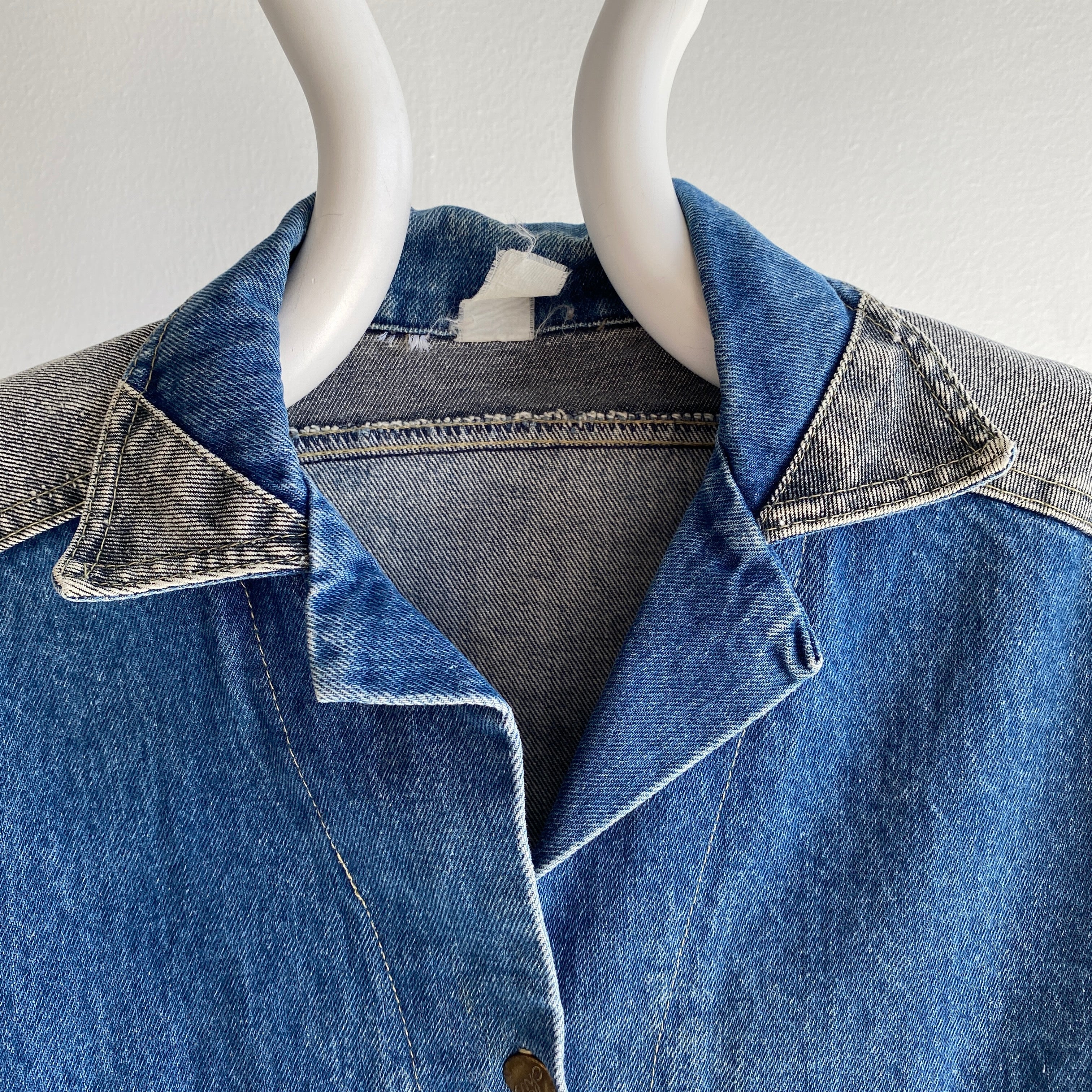 Veste en jean bicolore des années 1980 - XS